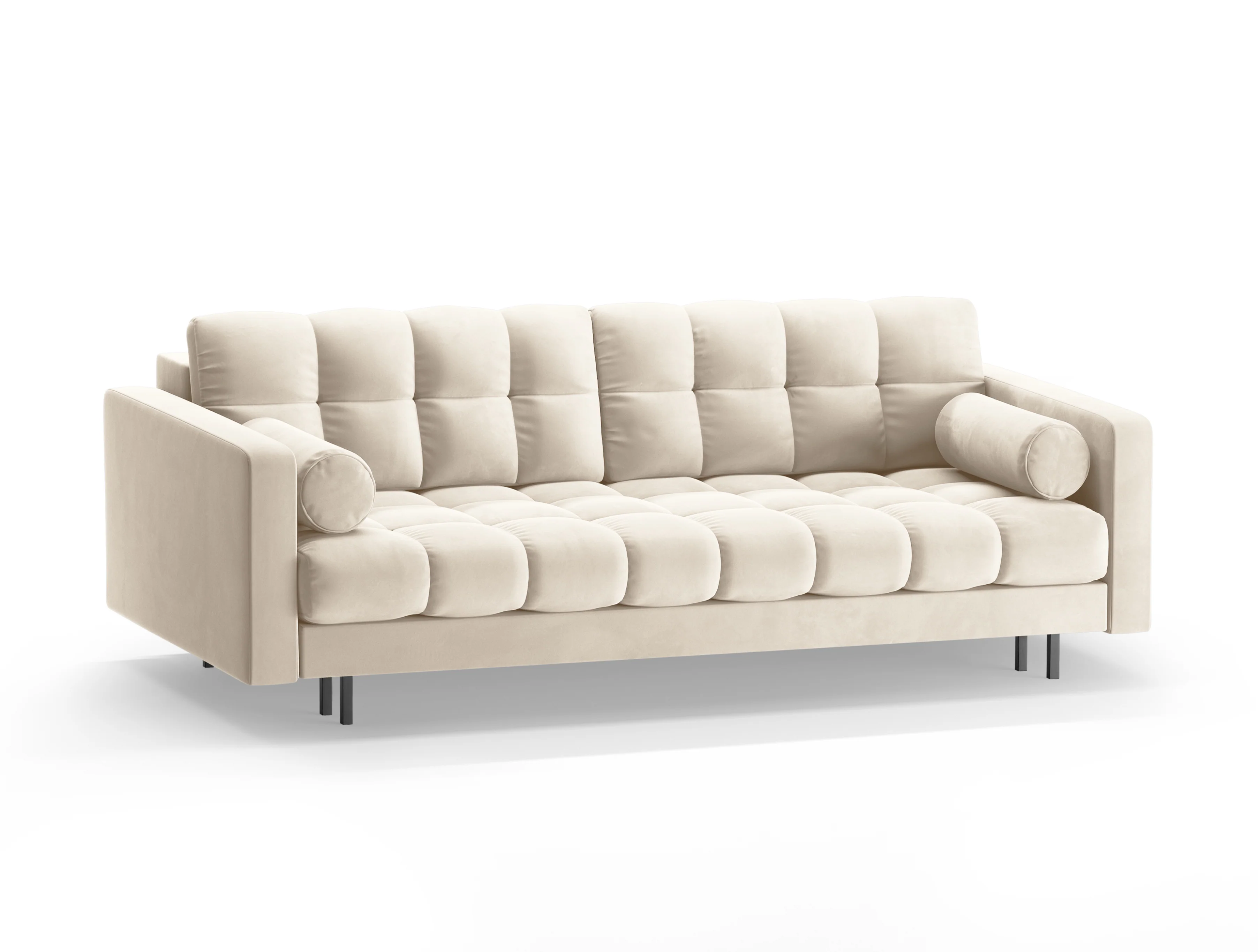 Sofa aksamitna 3-osobowa z funkcją spania BALI jasnobeżowy z czarną podstawą