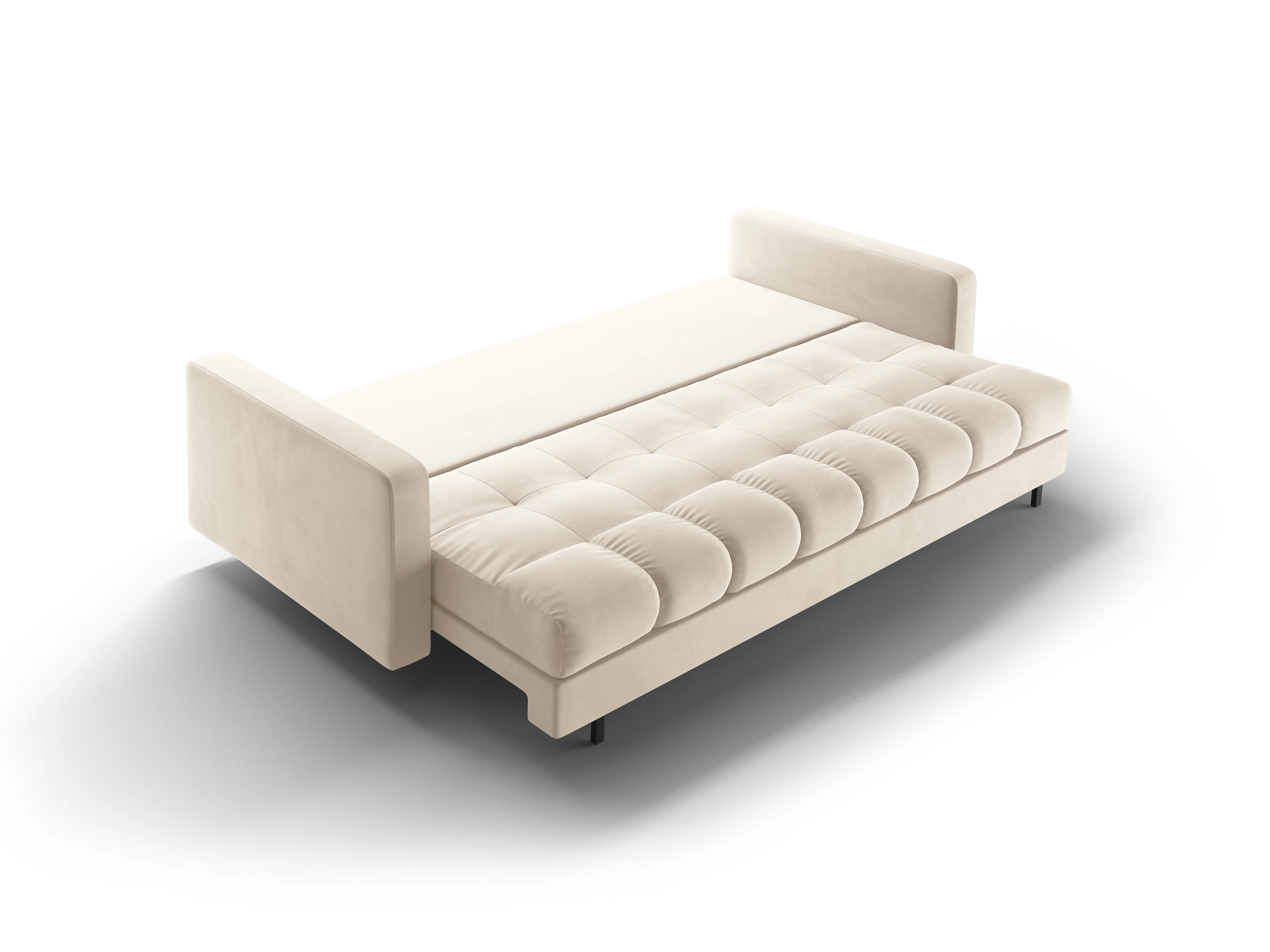 Sofa aksamitna 3-osobowa z funkcją spania BALI jasnobeżowy z czarną podstawą - Image 6