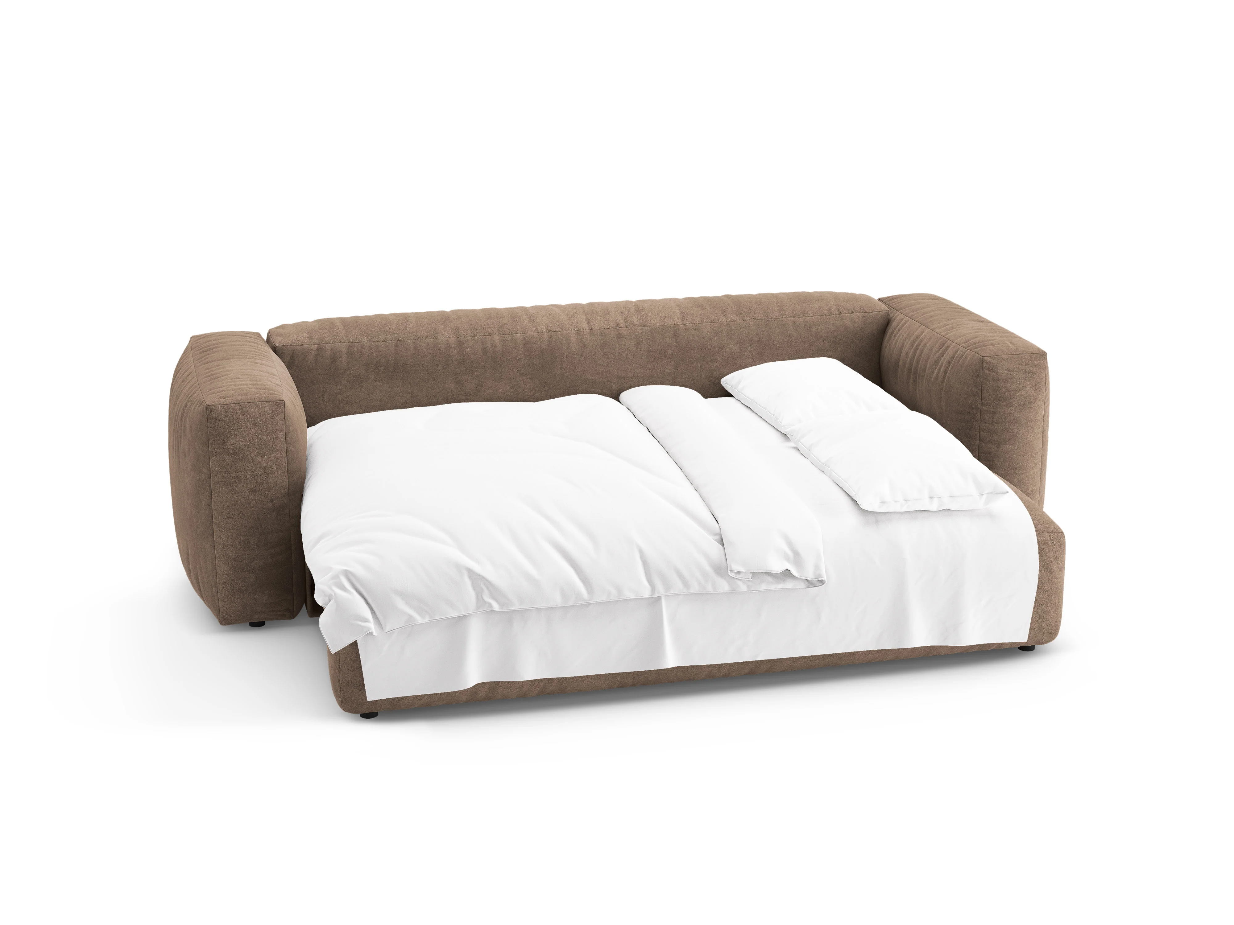 Sofa aksamitna 3-osobowa z funkcją spania MARTINA ciemny beżowy - Image 7