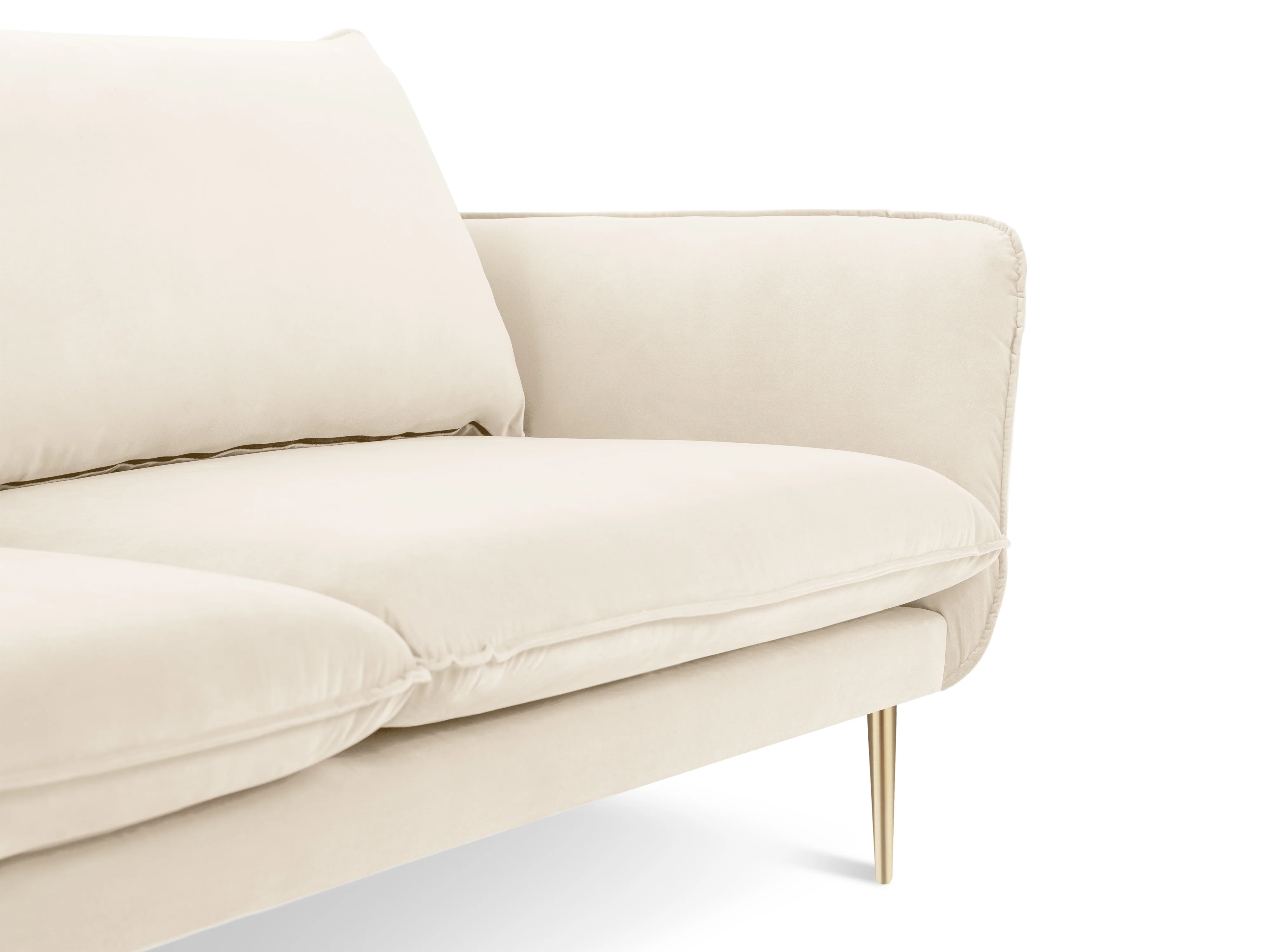 Sofa aksamitna 4-osobowa VIENNA beżowy ze złotą podstawą - Image 3