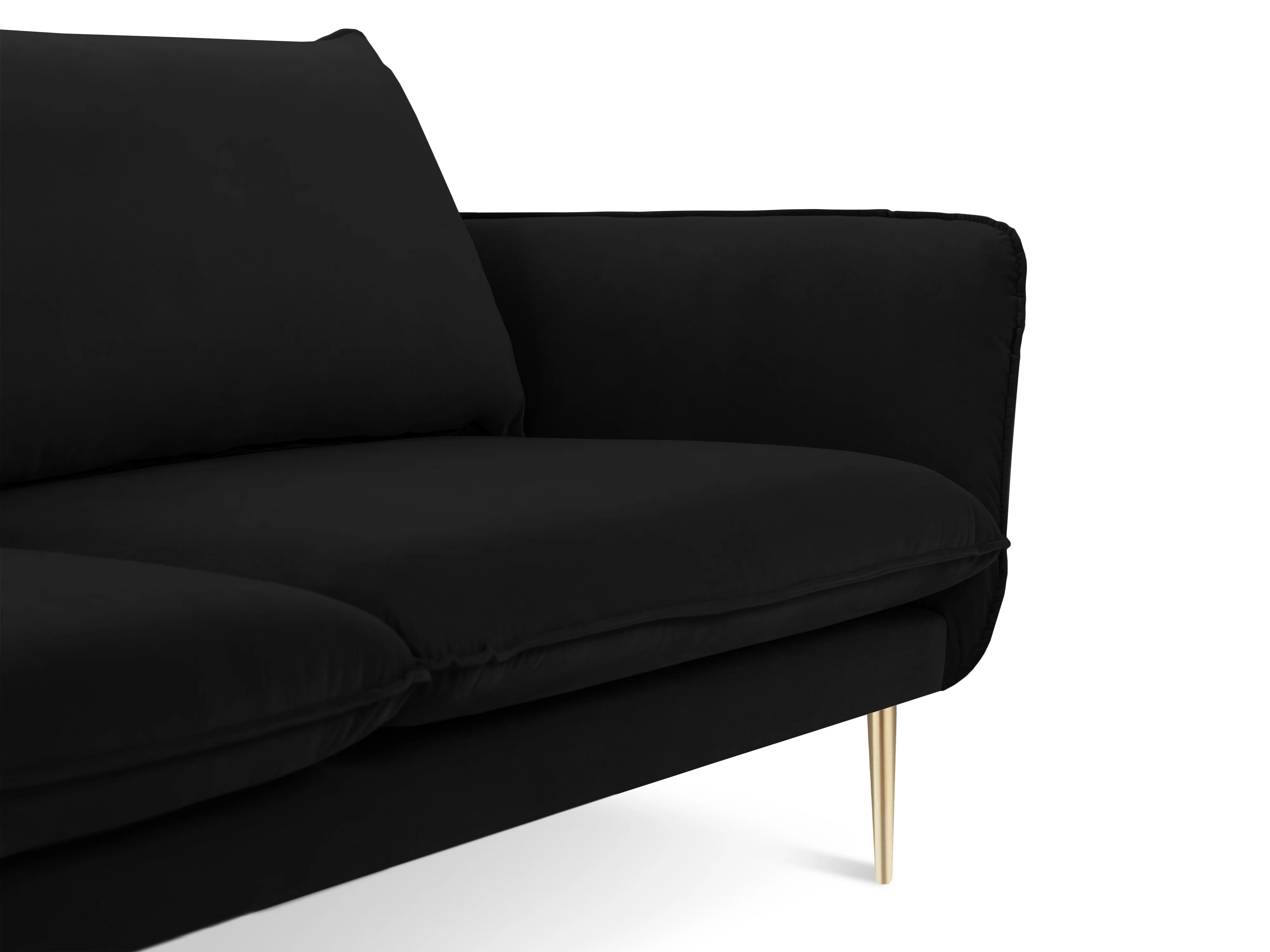 Sofa aksamitna 4-osobowa VIENNA czarny ze złotą podstawą - Image 3