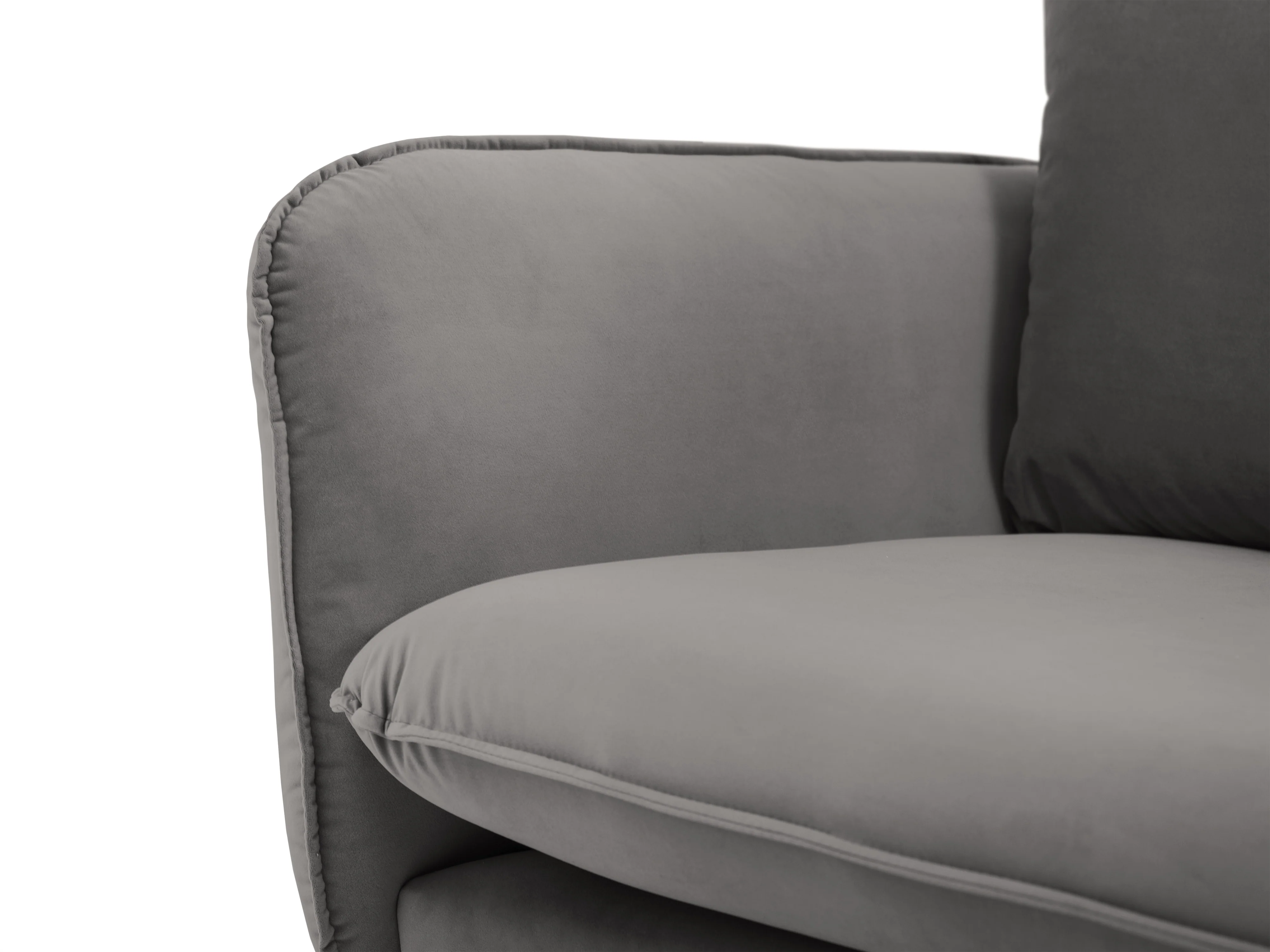 Sofa aksamitna 4-osobowa VIENNA jasnoszary ze złotą podstawą - Image 5