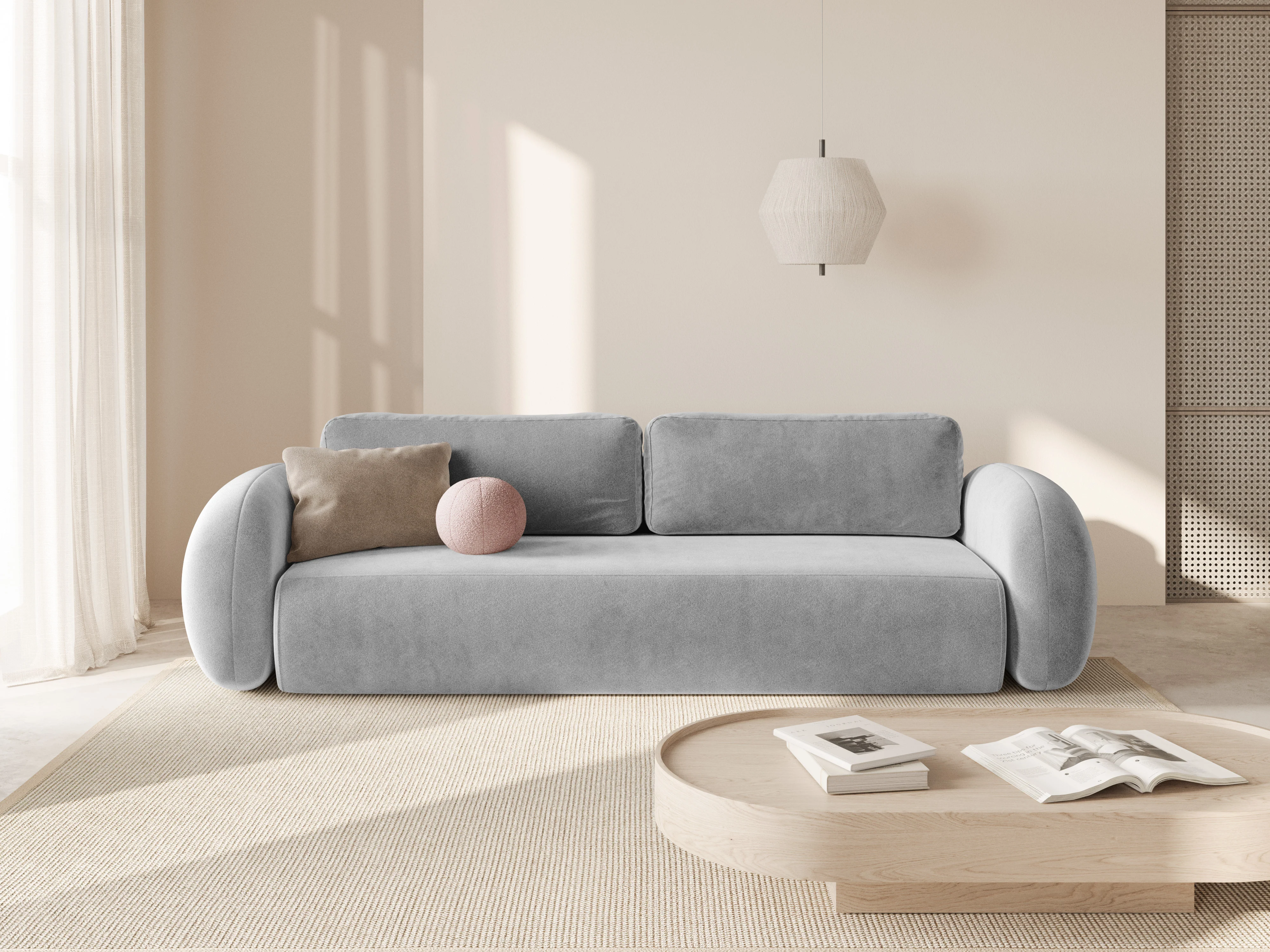Sofa aksamitna z funkcją spania 3-osobowa TONALE jasnoszary - Image 2