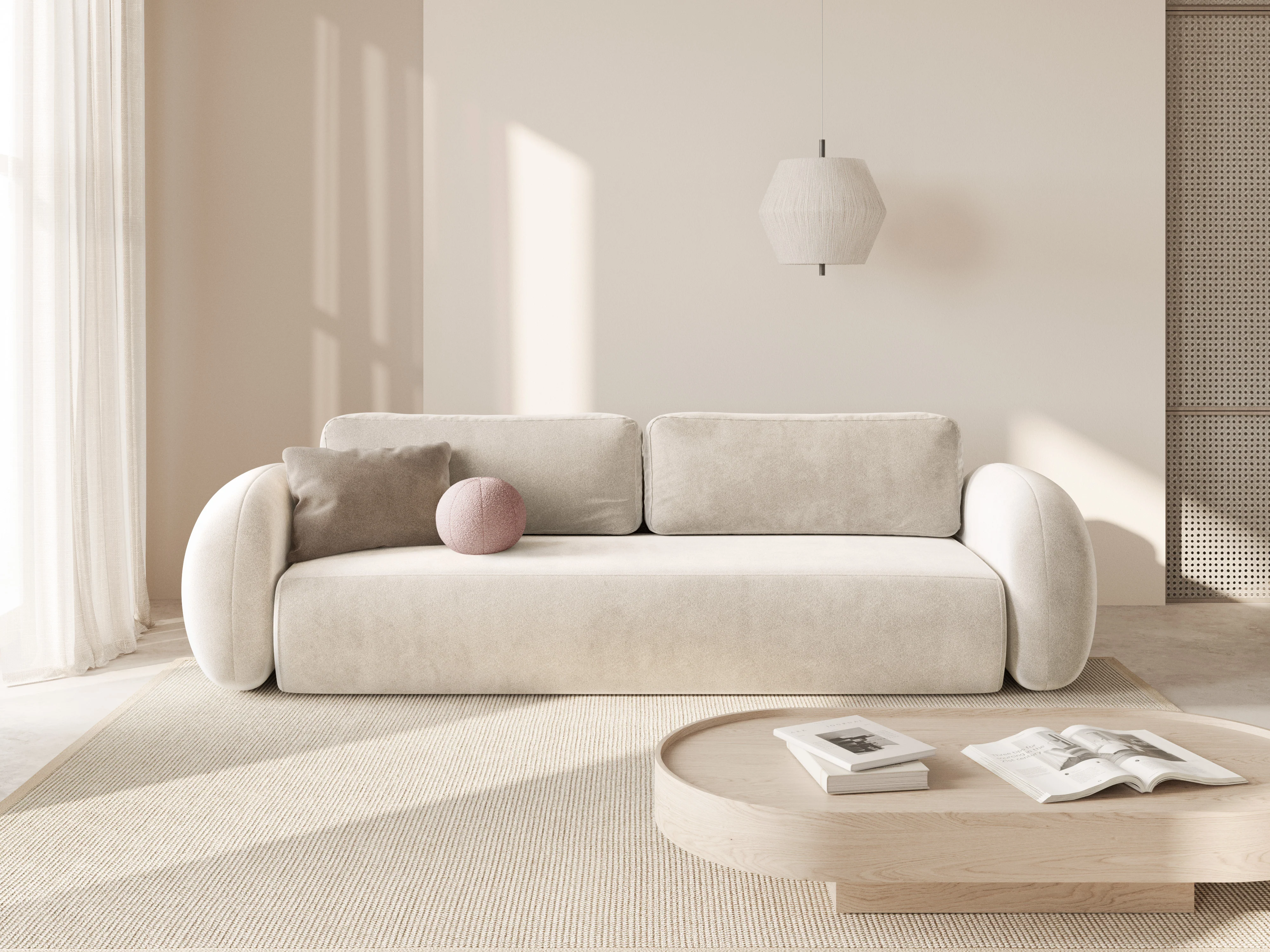 Sofa aksamitna z funkcją spania 3-osobowa TONALE kremowy - Image 2