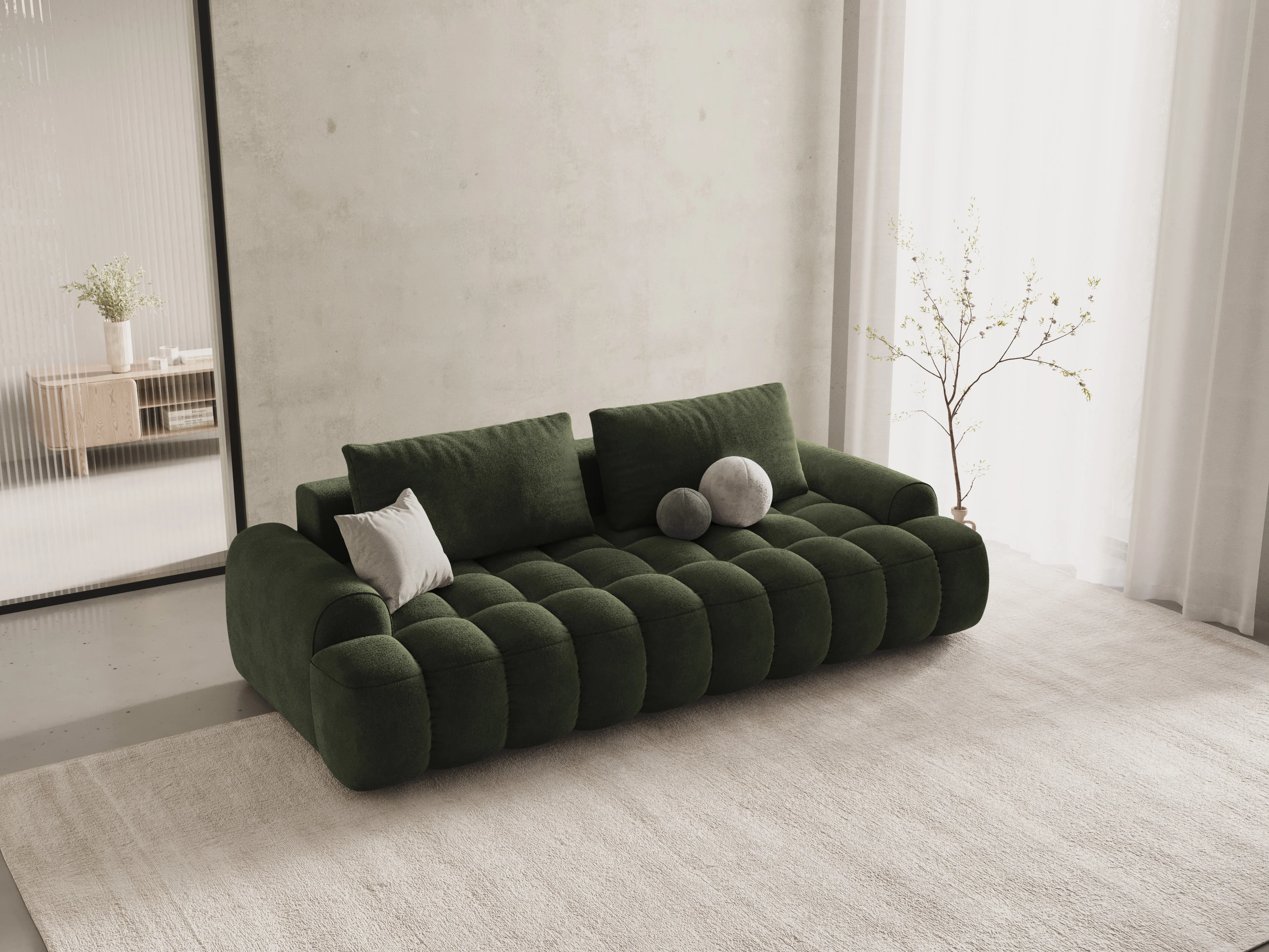 Sofa aksamitna z funkcją spania 4-osobowa LINZ zielony - Image 2
