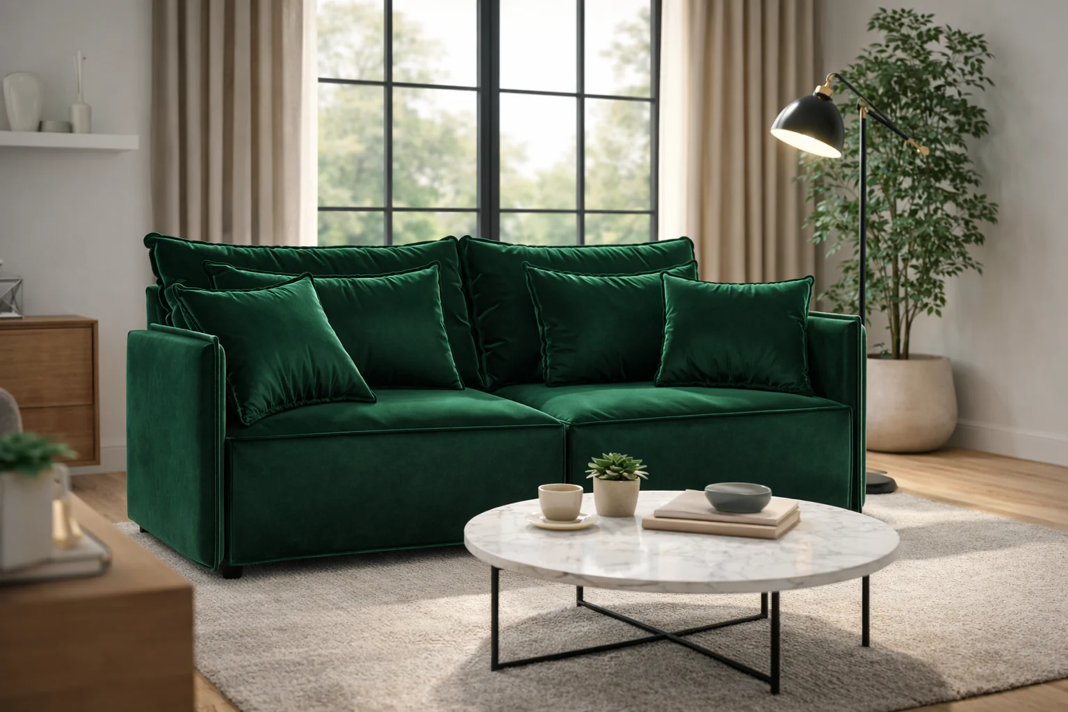 Sofa aksamitna z funkcją spania FABIEN ciemnozielony - Image 2