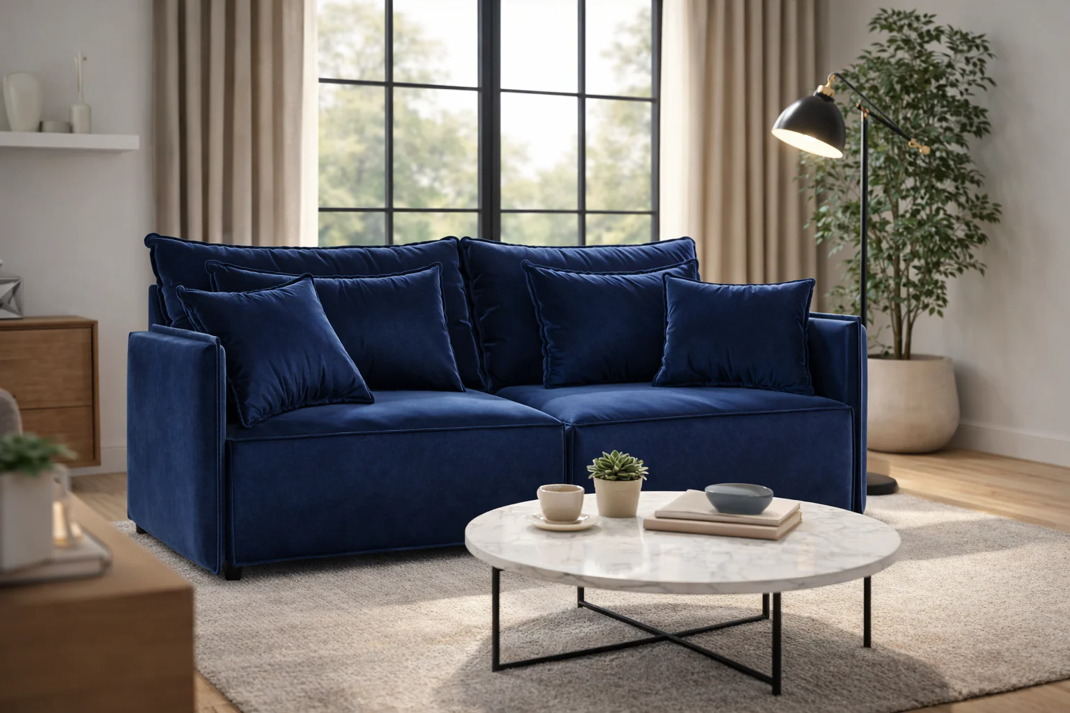 Sofa aksamitna z funkcją spania FABIEN granatowy - Image 2