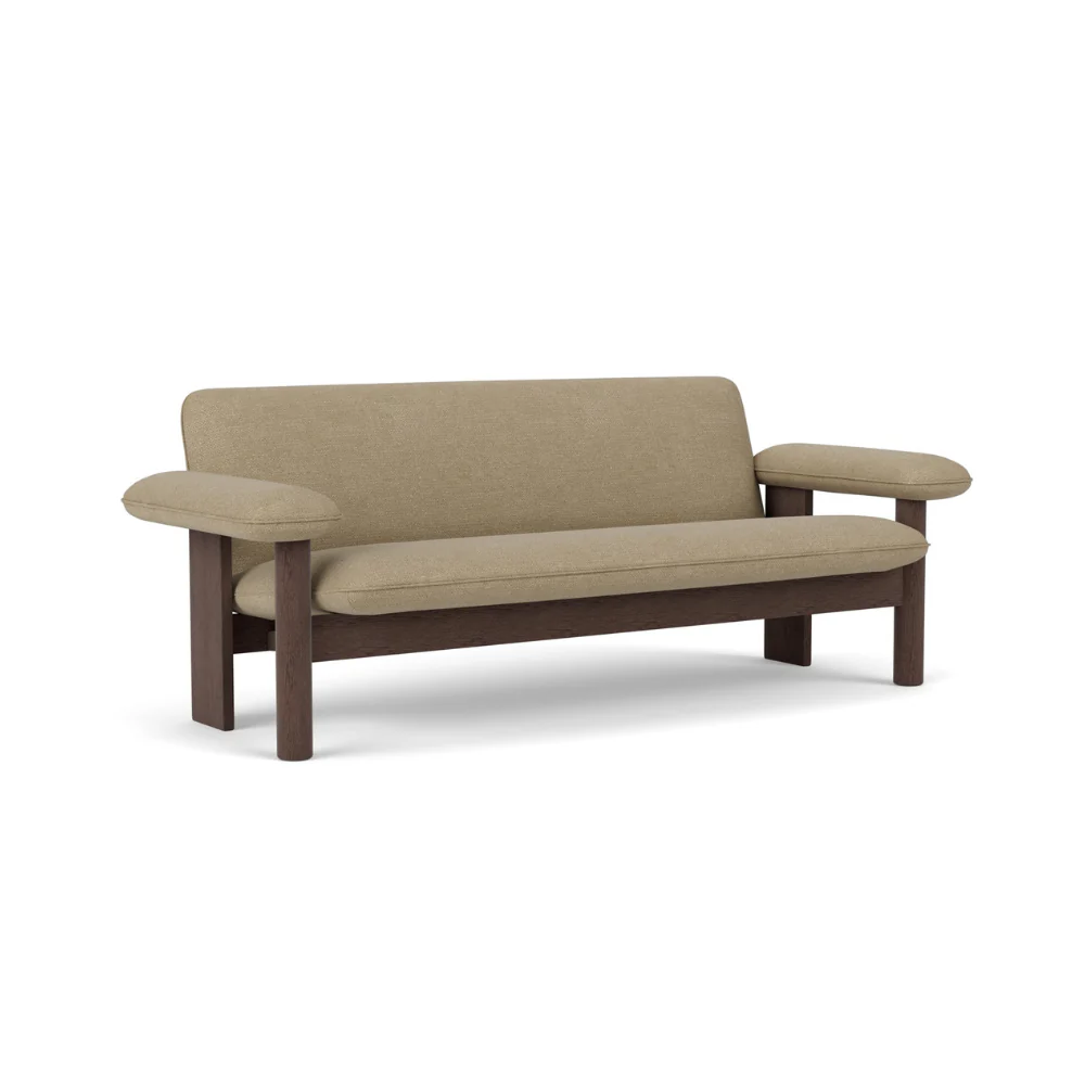 Sofa BRASILIA beżowy z ciemną dębową podstawą