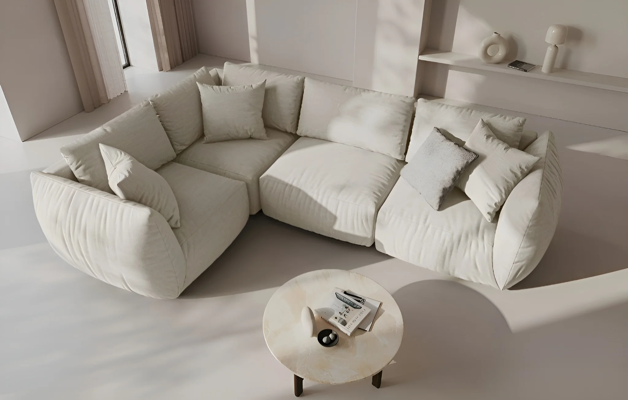 Sofa modułowa aksamitna CHRIS - element narożny ecru - Image 6
