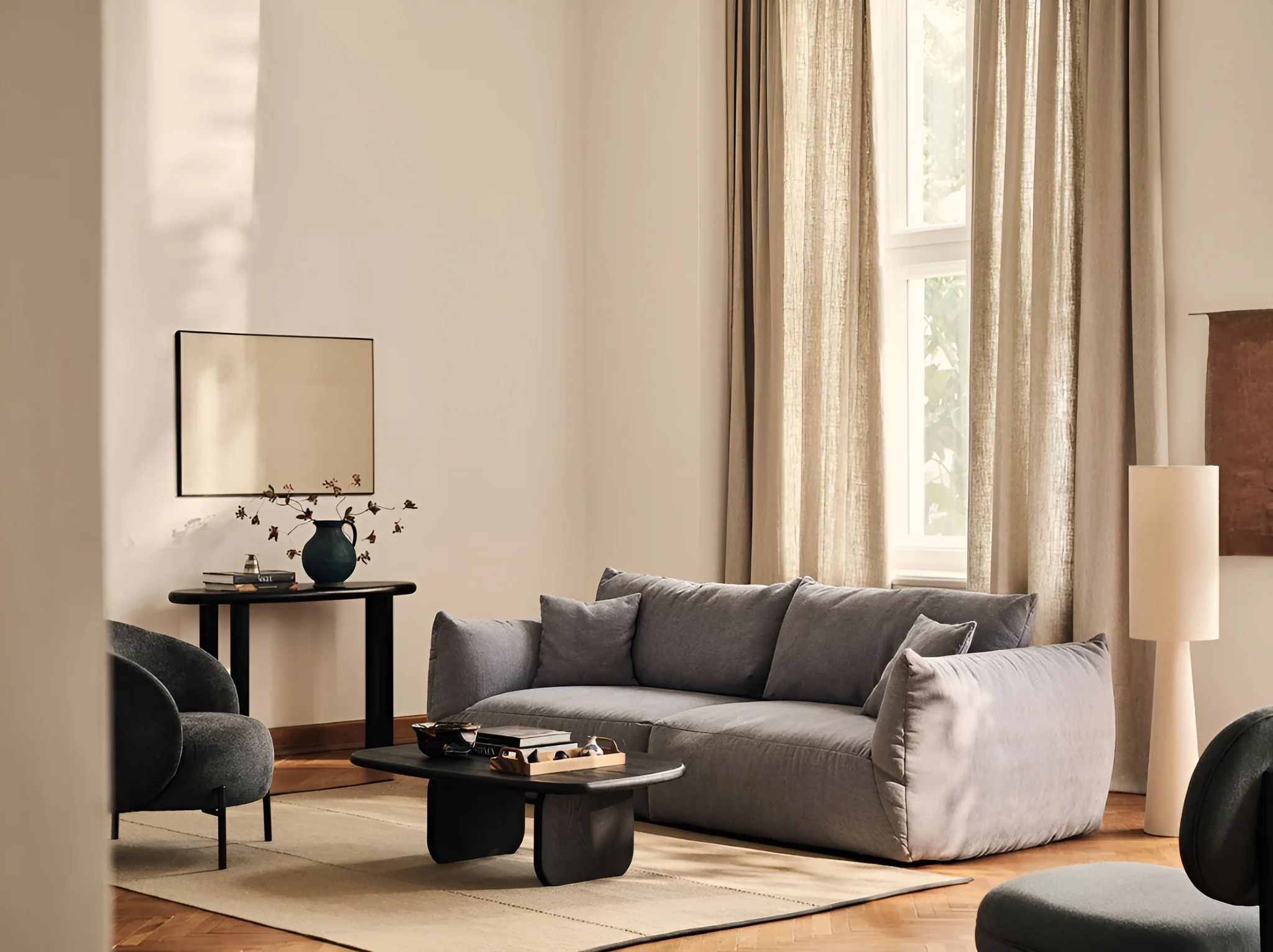 Sofa modułowa aksamitna CHRIS - szeroki element środkowy ecru - Image 2