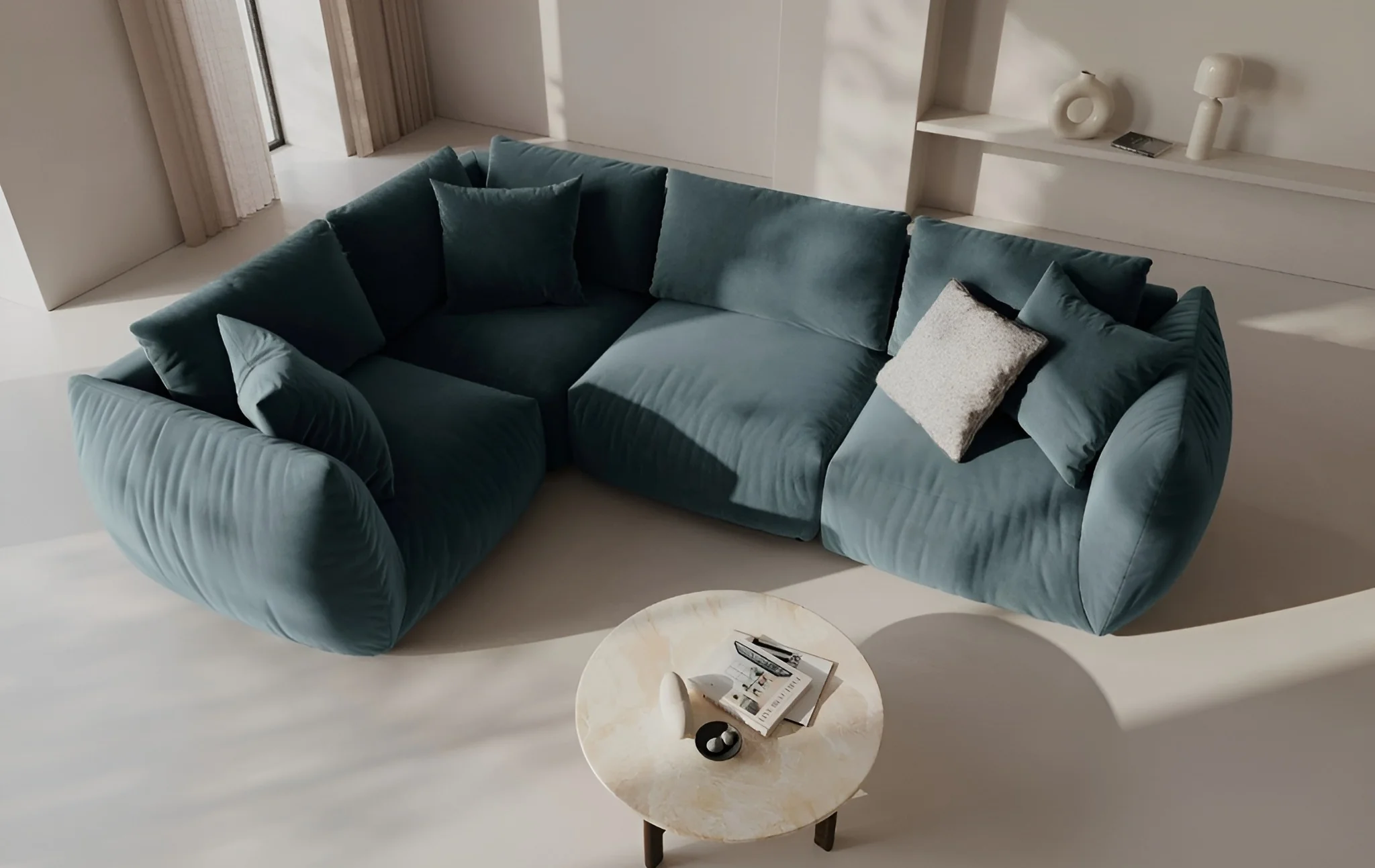 Sofa modułowa aksamitna CHRIS - element prawostronny jasnoniebieski - Image 2