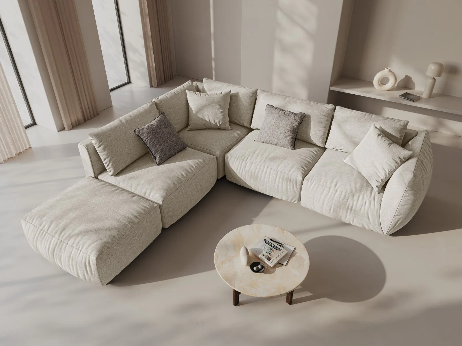 Sofa modułowa CHRIS - element narożny kremowy szenil - Image 2