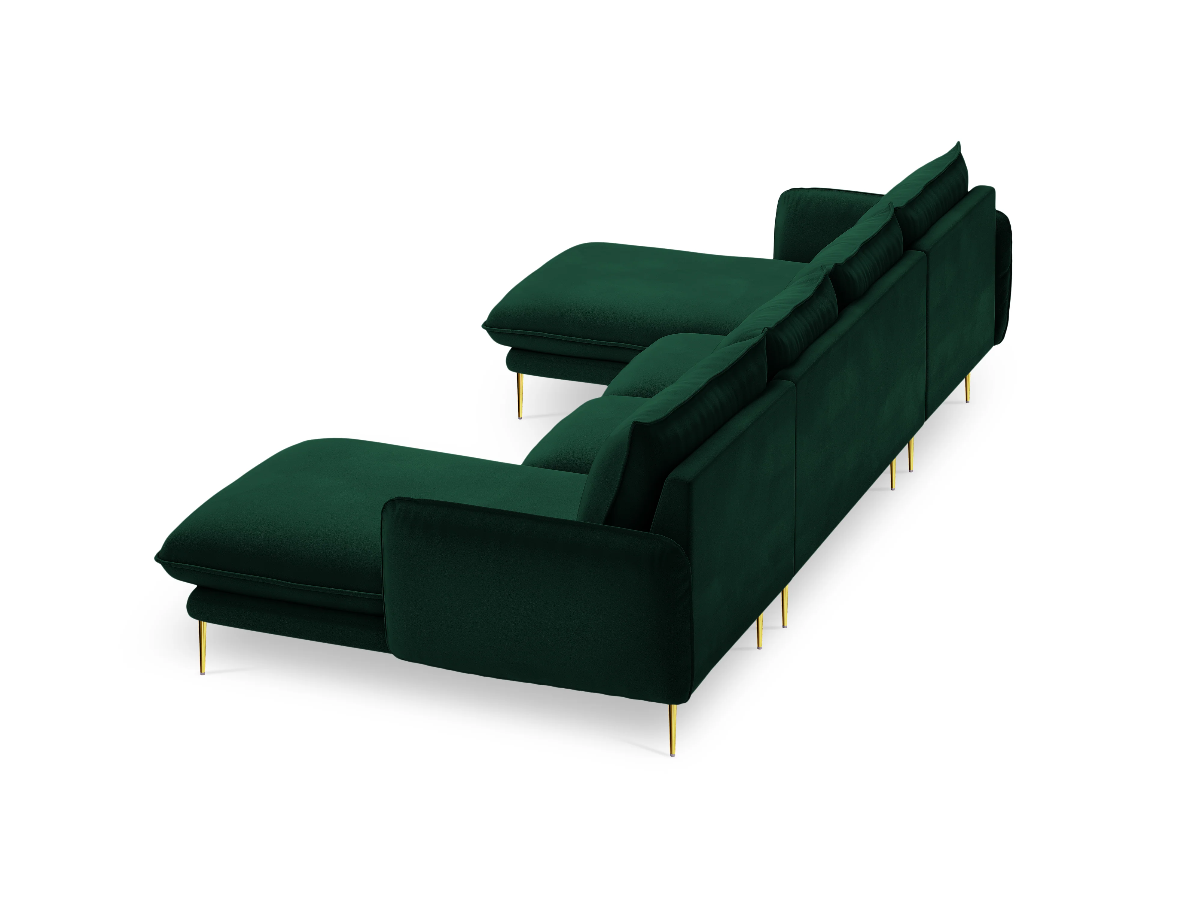 Sofa panoramiczna aksamitna 6-osobowa VIENNA butelkowa zieleń ze złotą podstawą - Image 5