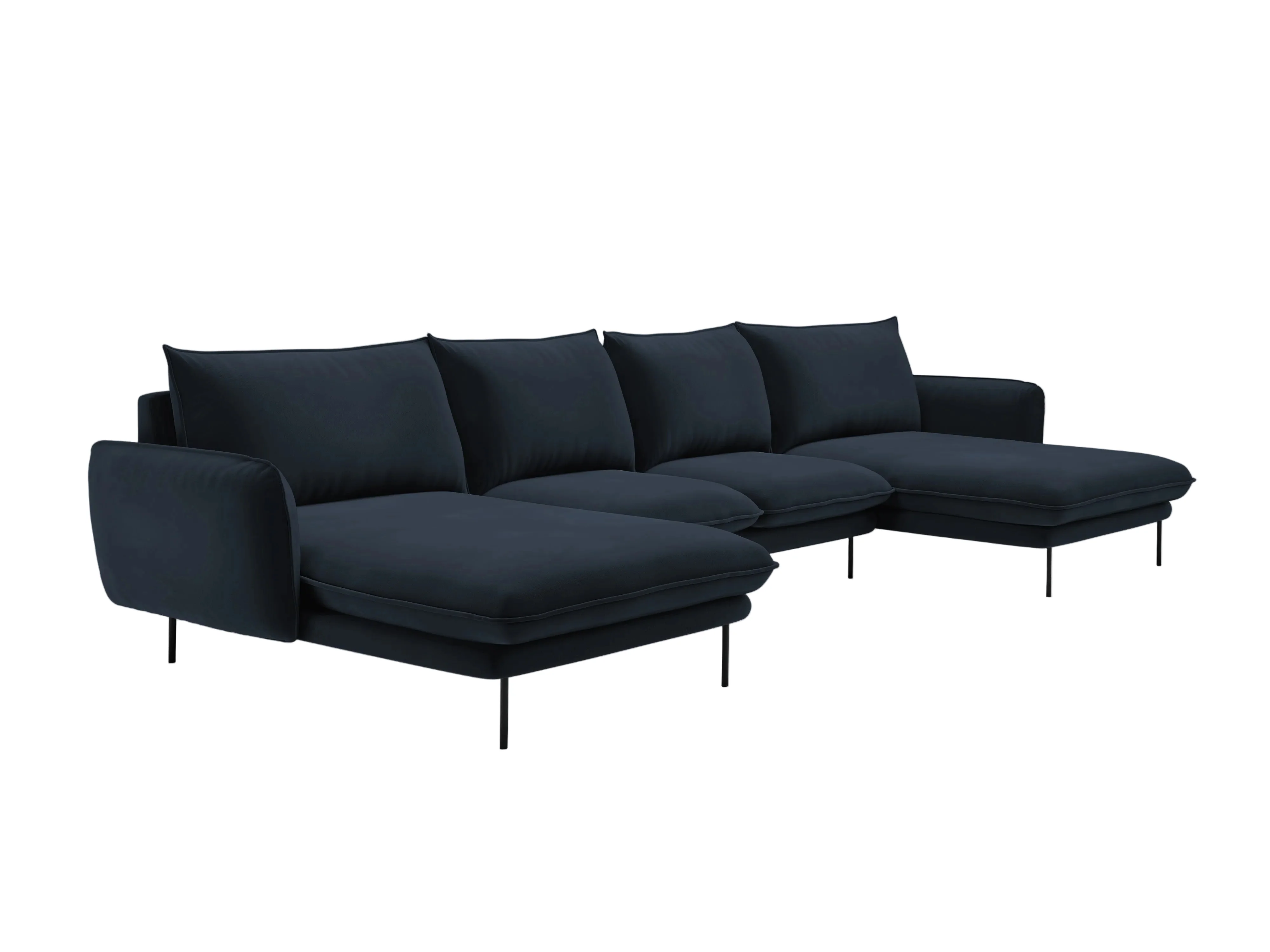 Sofa panoramiczna aksamitna 6-osobowa VIENNA ciemnoniebieski z czarną podstawą