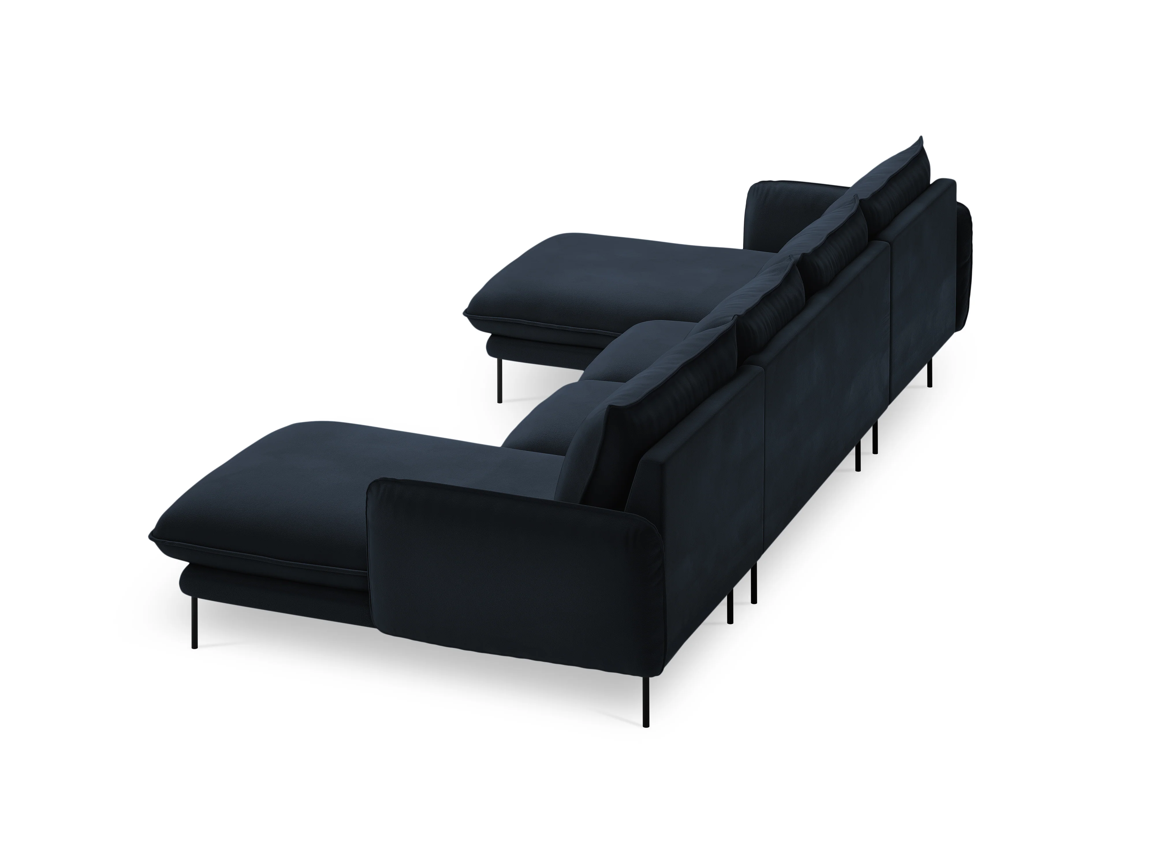 Sofa panoramiczna aksamitna 6-osobowa VIENNA ciemnoniebieski z czarną podstawą - Image 5