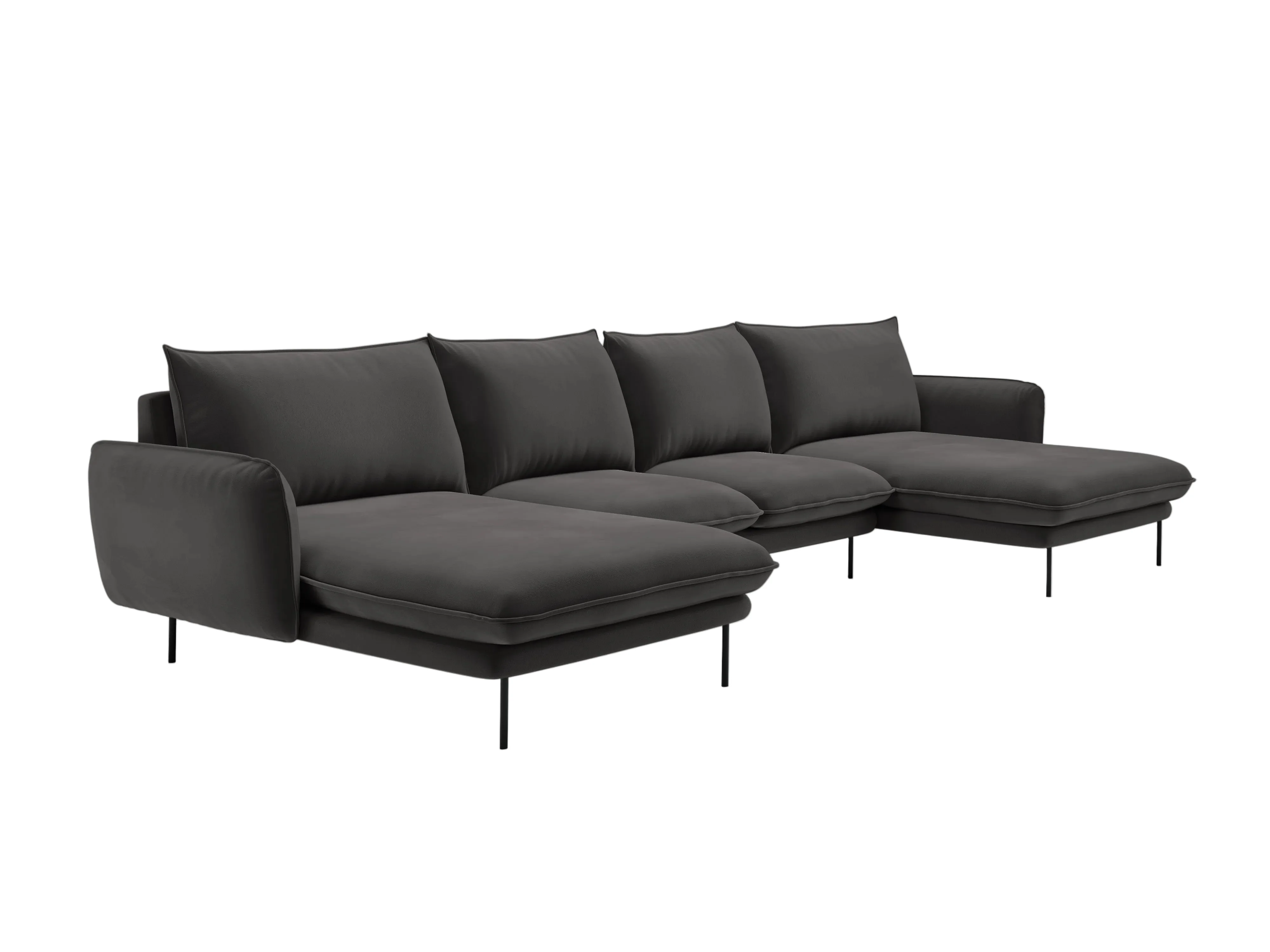 Sofa panoramiczna aksamitna 6-osobowa VIENNA ciemnoszary z czarną podstawą
