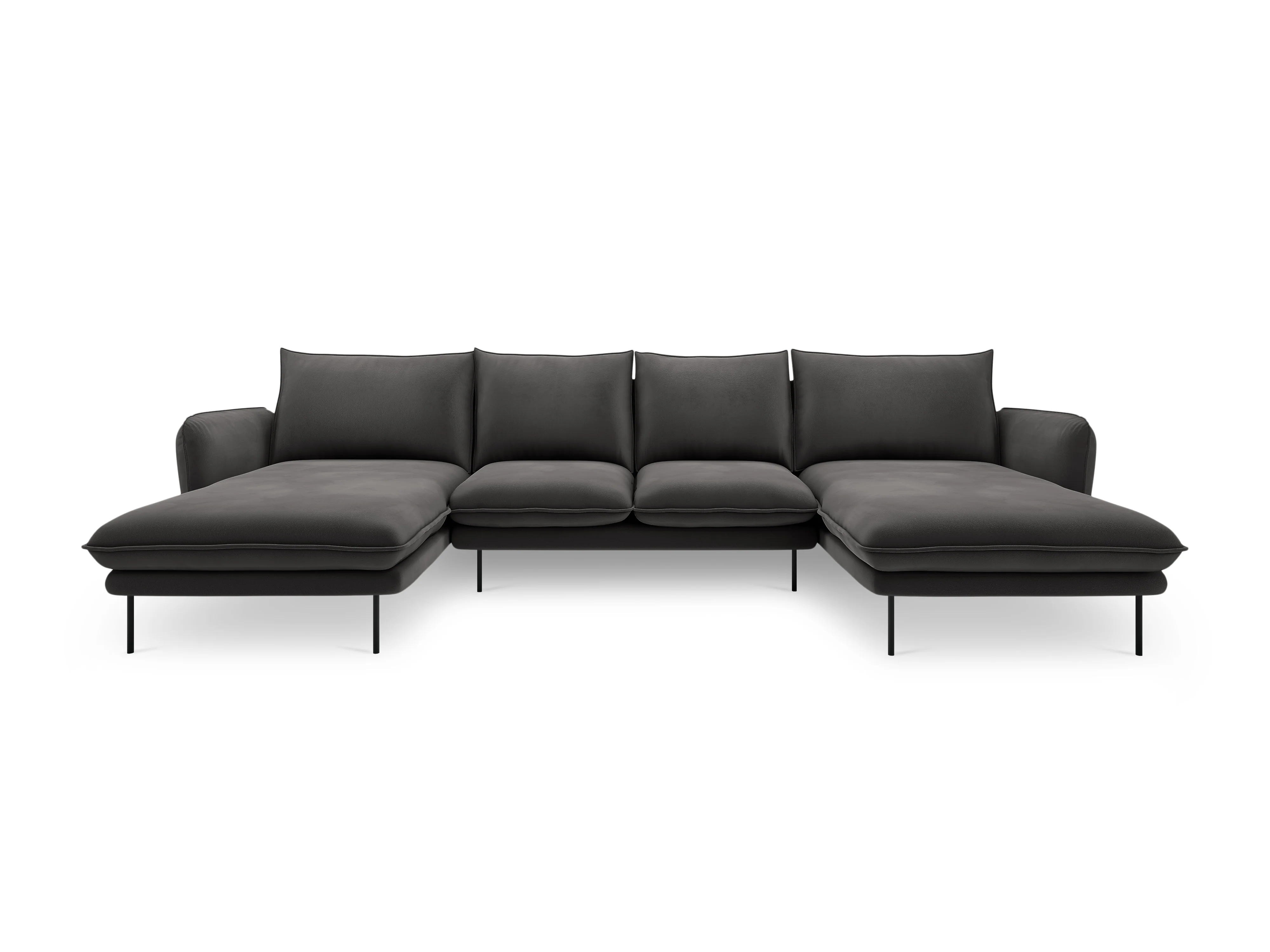 Sofa panoramiczna aksamitna 6-osobowa VIENNA ciemnoszary z czarną podstawą - Image 4
