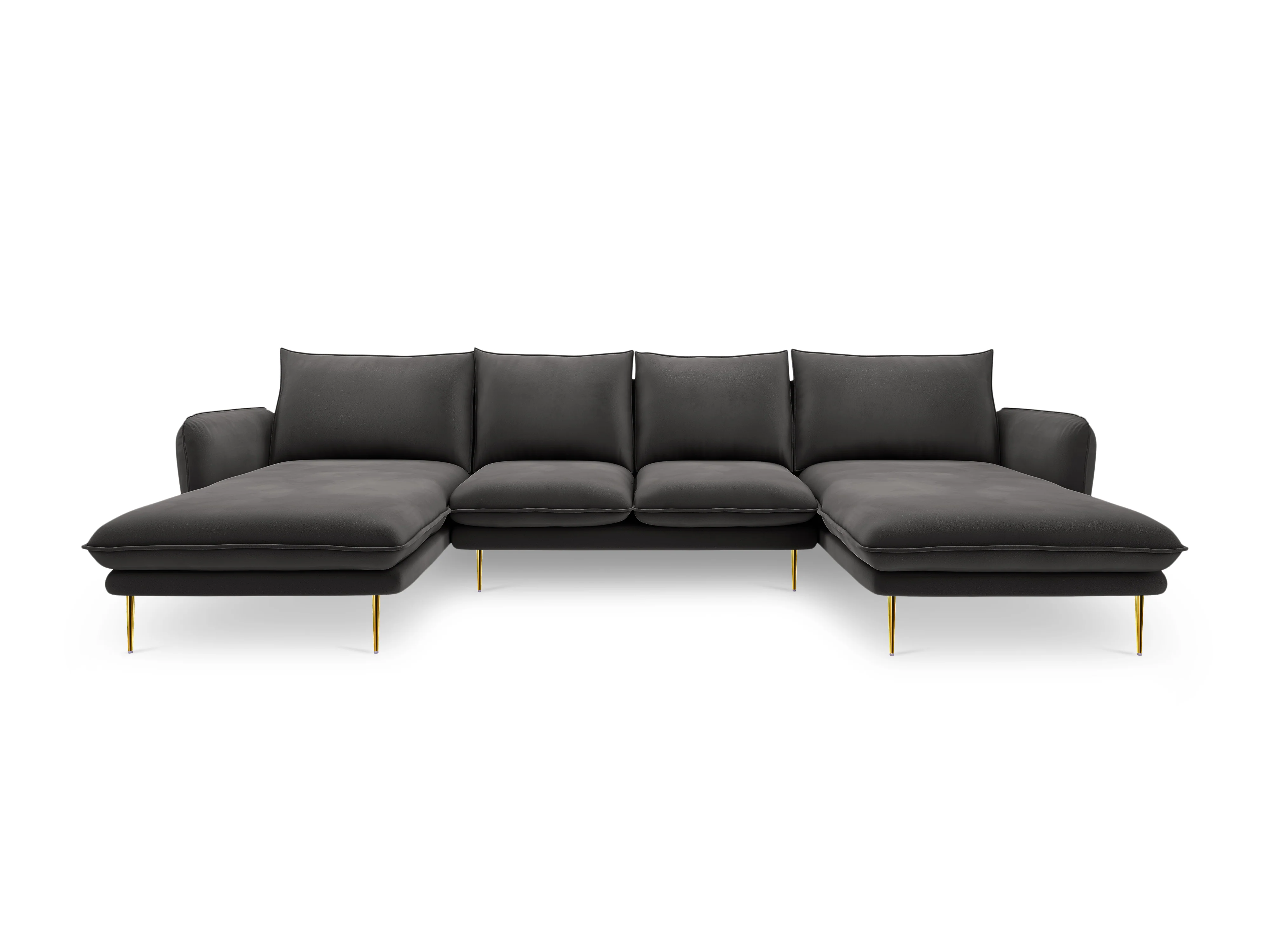 Sofa panoramiczna aksamitna 6-osobowa VIENNA ciemnoszary ze złotą podstawą - Image 3