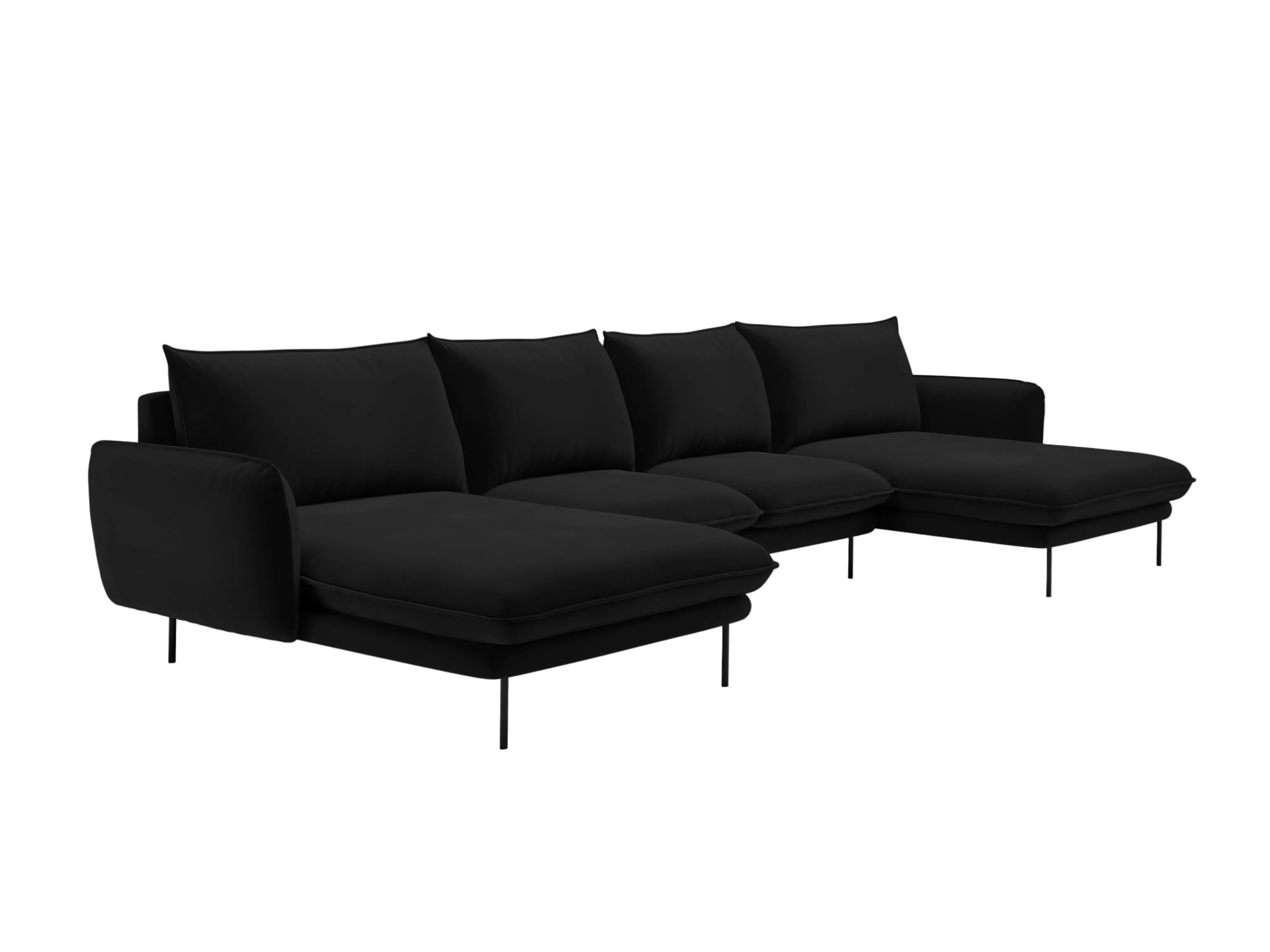 Sofa panoramiczna aksamitna 6-osobowa VIENNA czarny z czarną podstawą