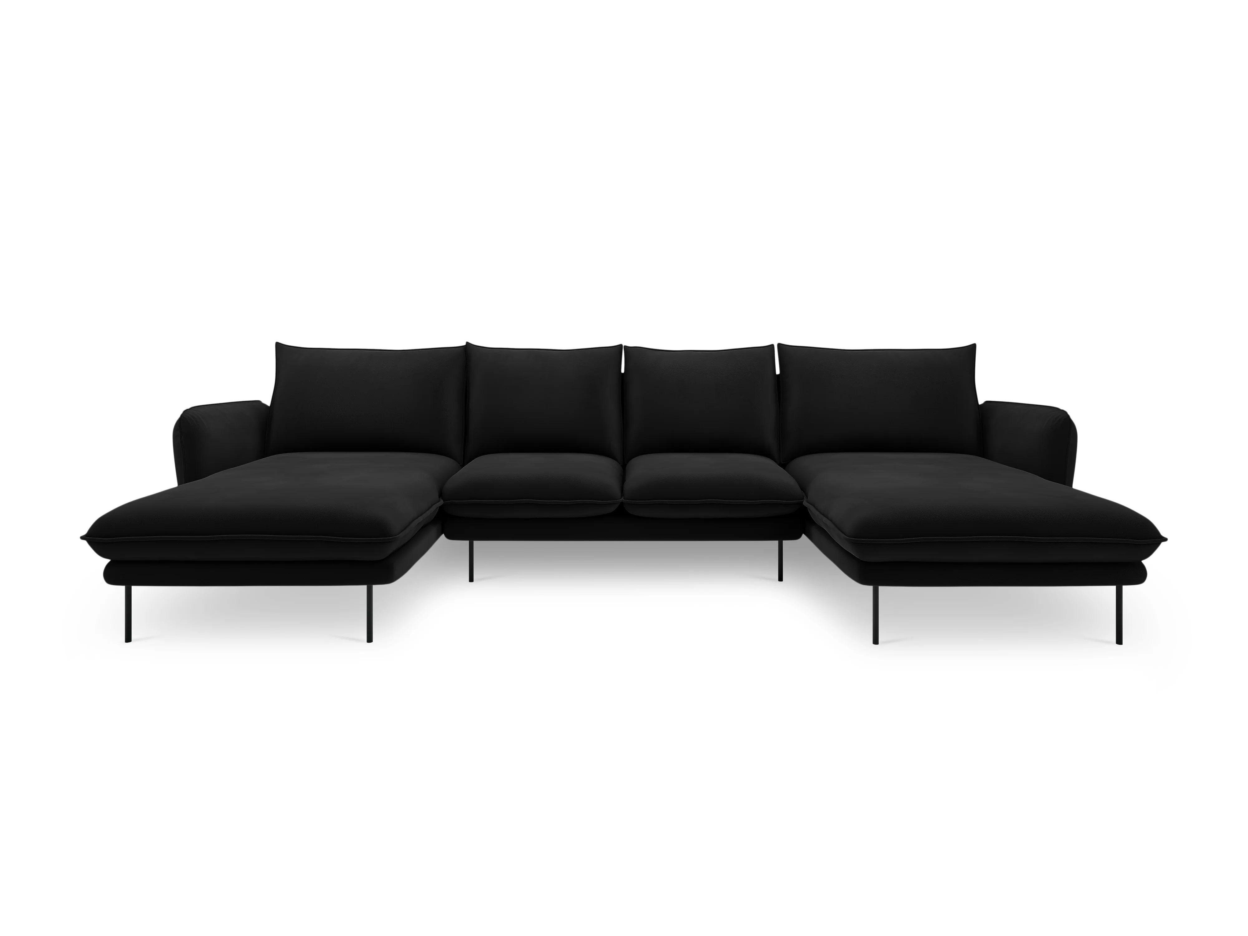 Sofa panoramiczna aksamitna 6-osobowa VIENNA czarny z czarną podstawą - Image 4