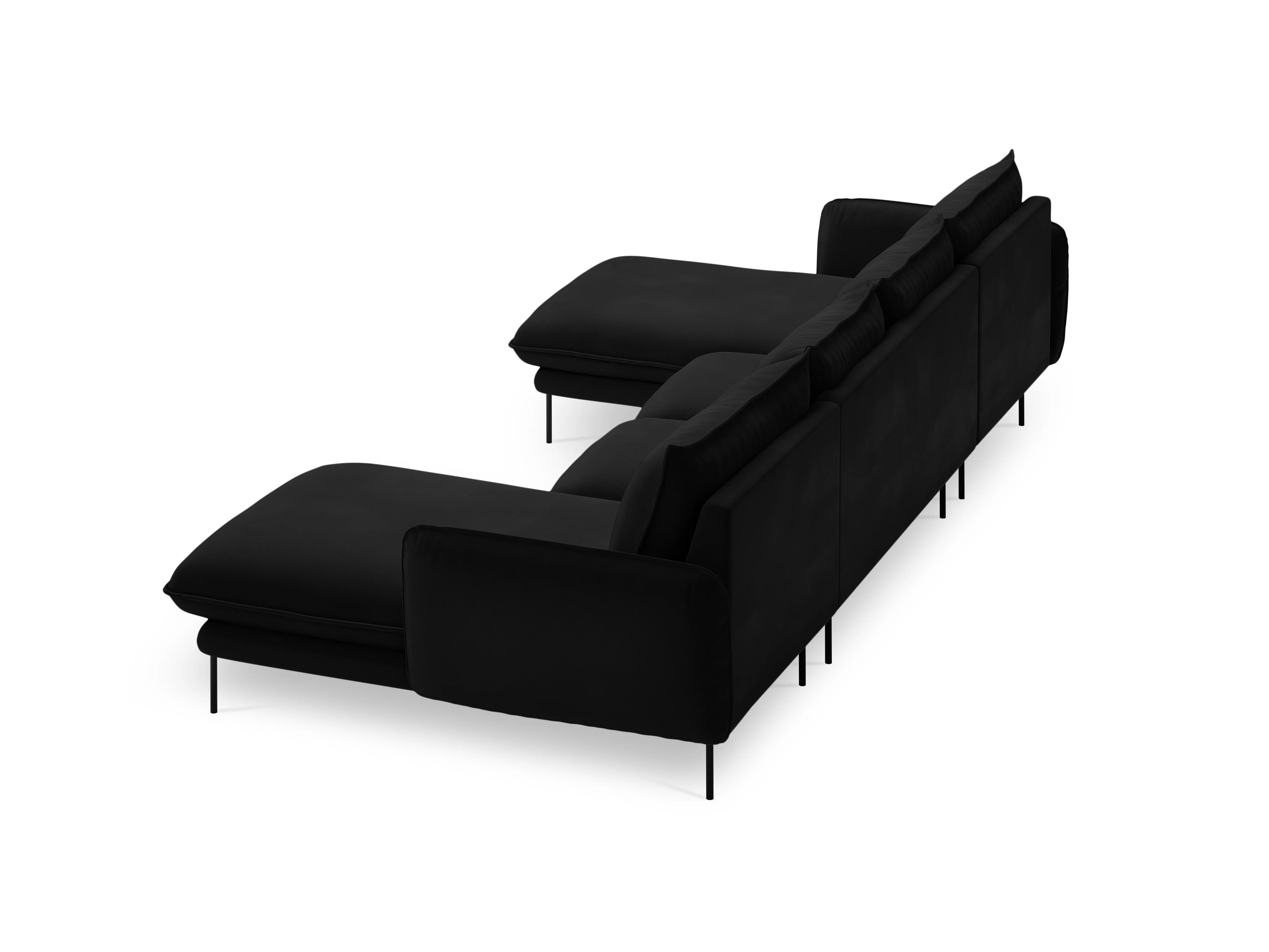 Sofa panoramiczna aksamitna 6-osobowa VIENNA czarny z czarną podstawą - Image 5