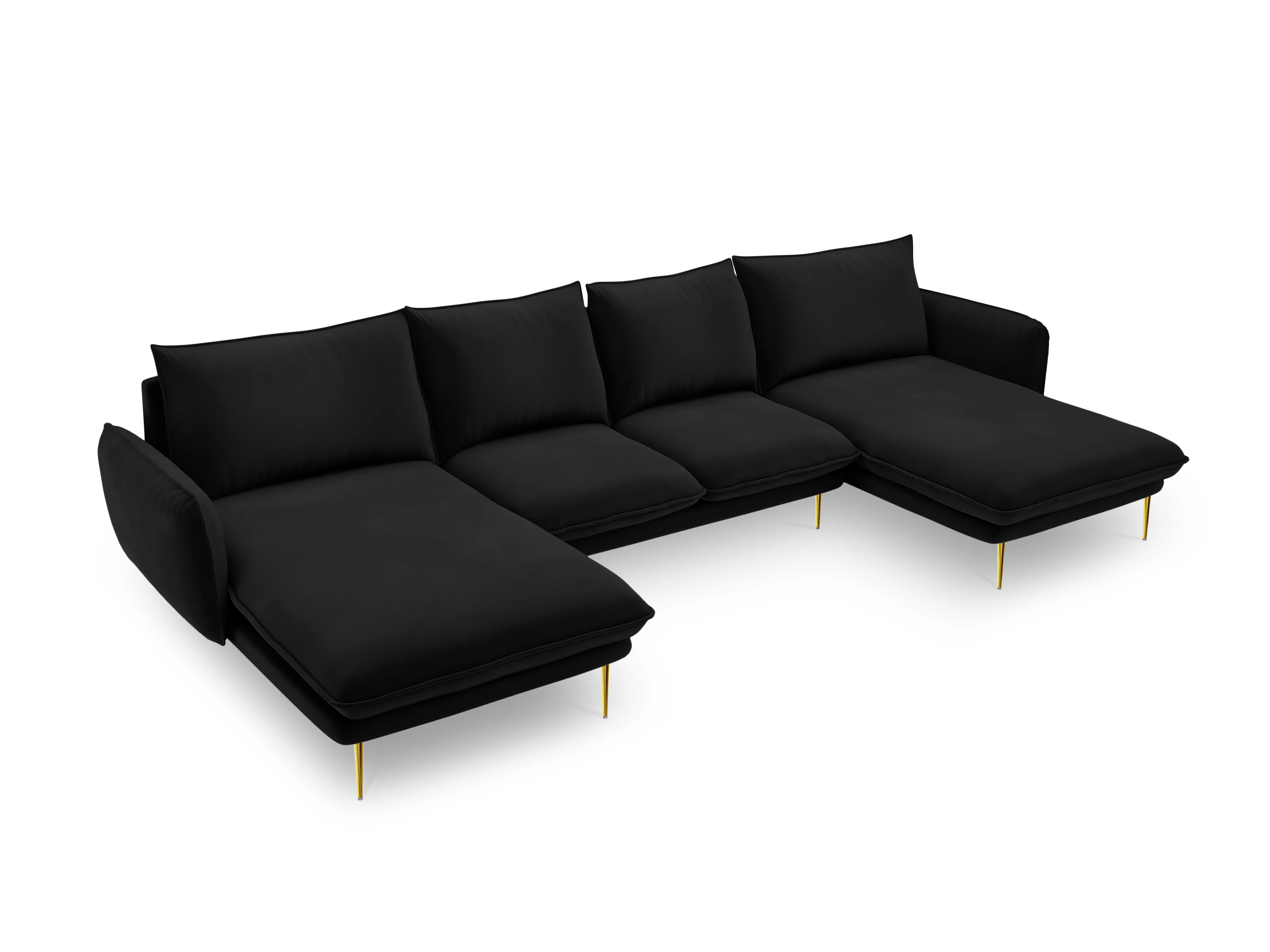 Sofa panoramiczna aksamitna 6-osobowa VIENNA czarny ze złotą podstawą - Image 3