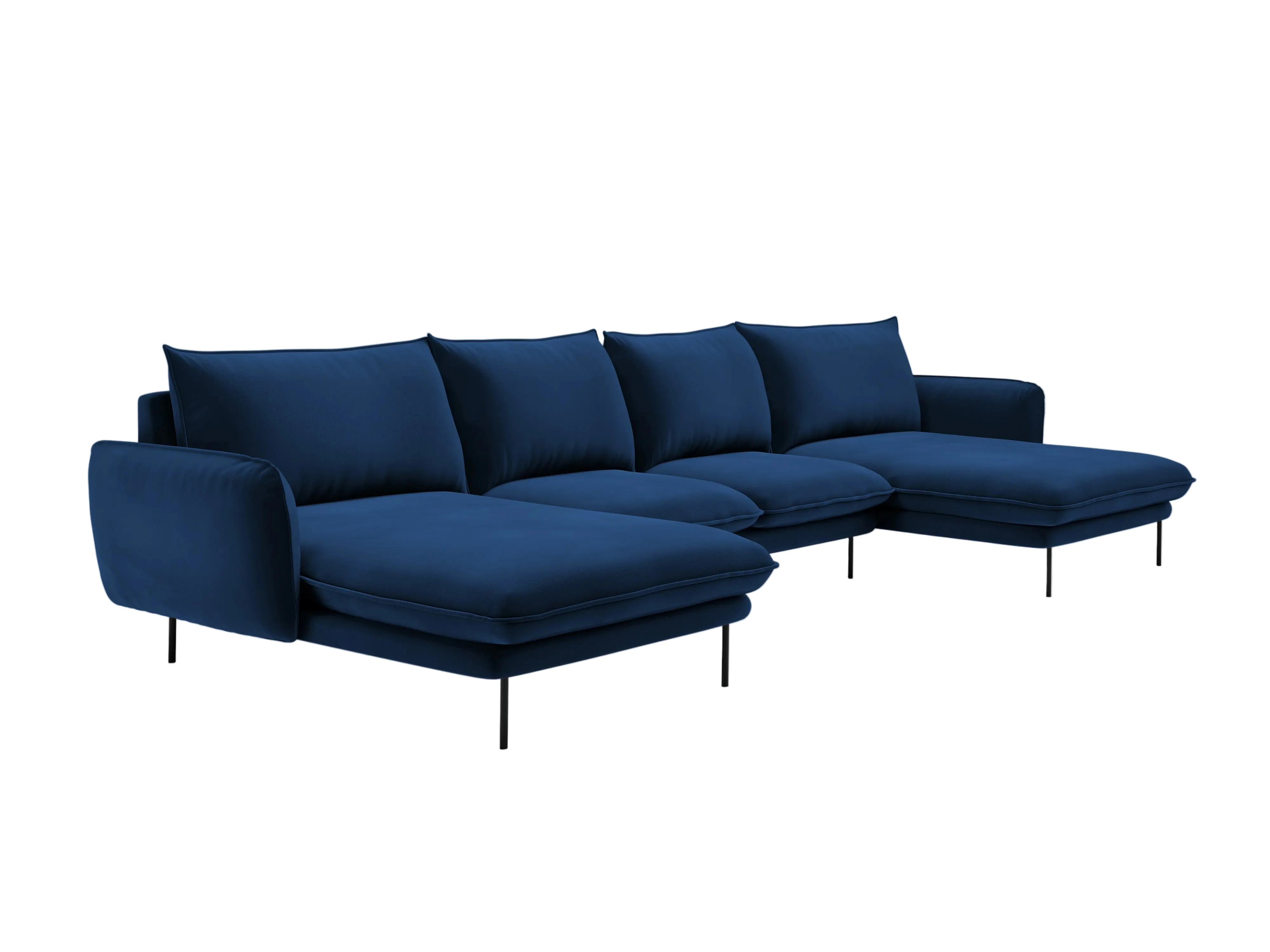 Sofa panoramiczna aksamitna 6-osobowa VIENNA granat królewski z czarną podstawą