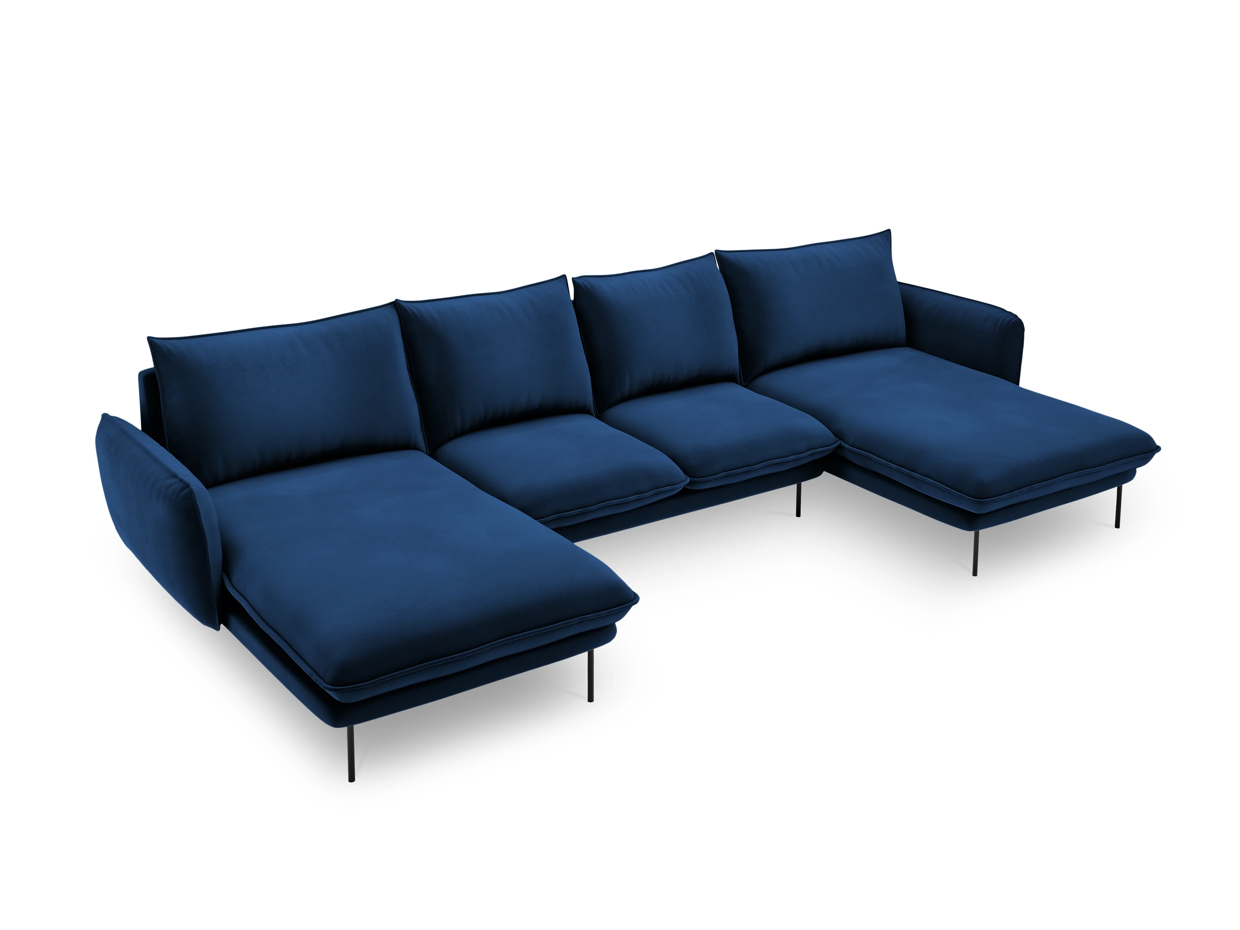 Sofa panoramiczna aksamitna 6-osobowa VIENNA granat królewski z czarną podstawą - Image 4