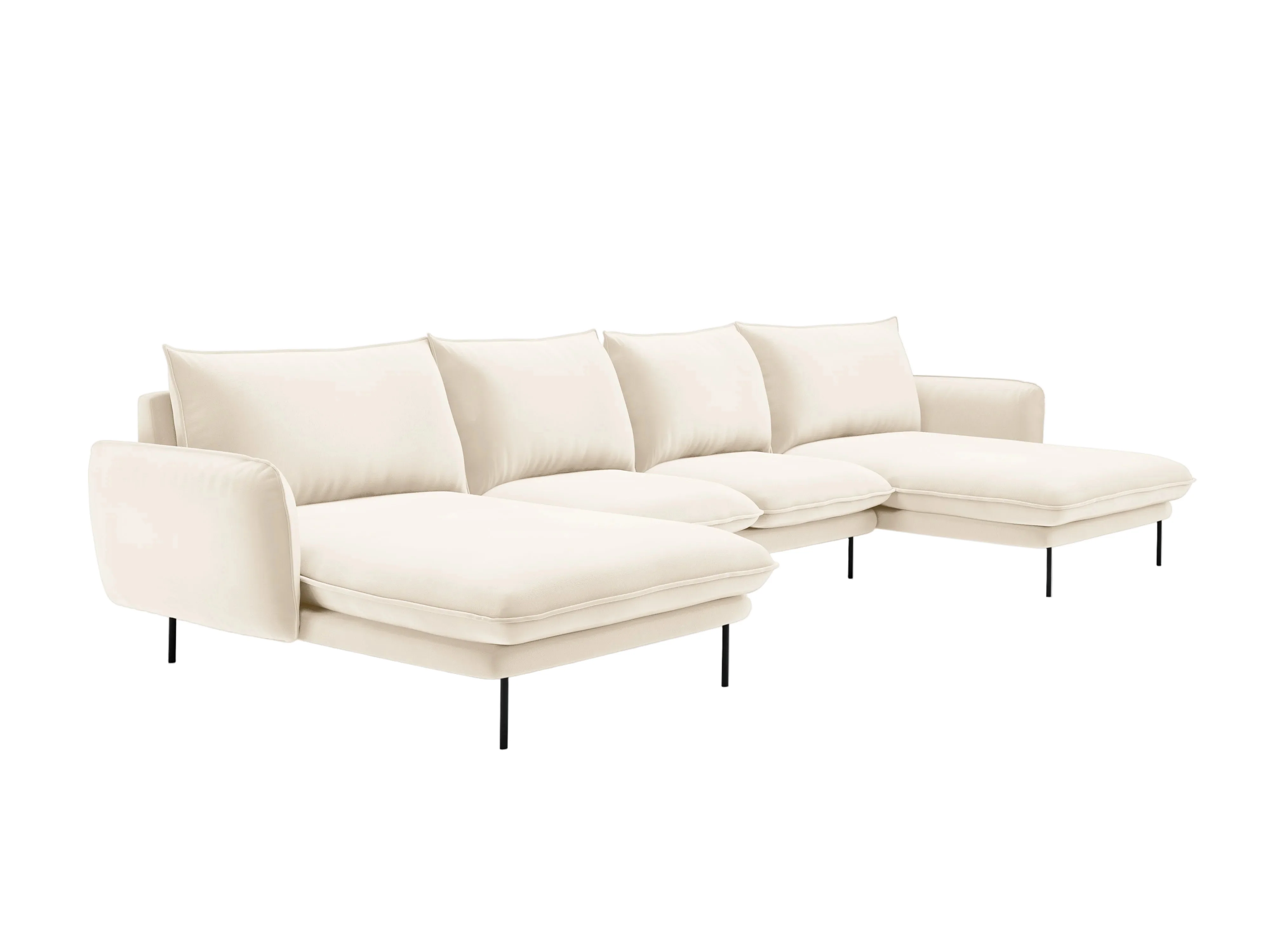 Sofa panoramiczna aksamitna 6-osobowa VIENNA jasnobeżowy z czarną podstawą