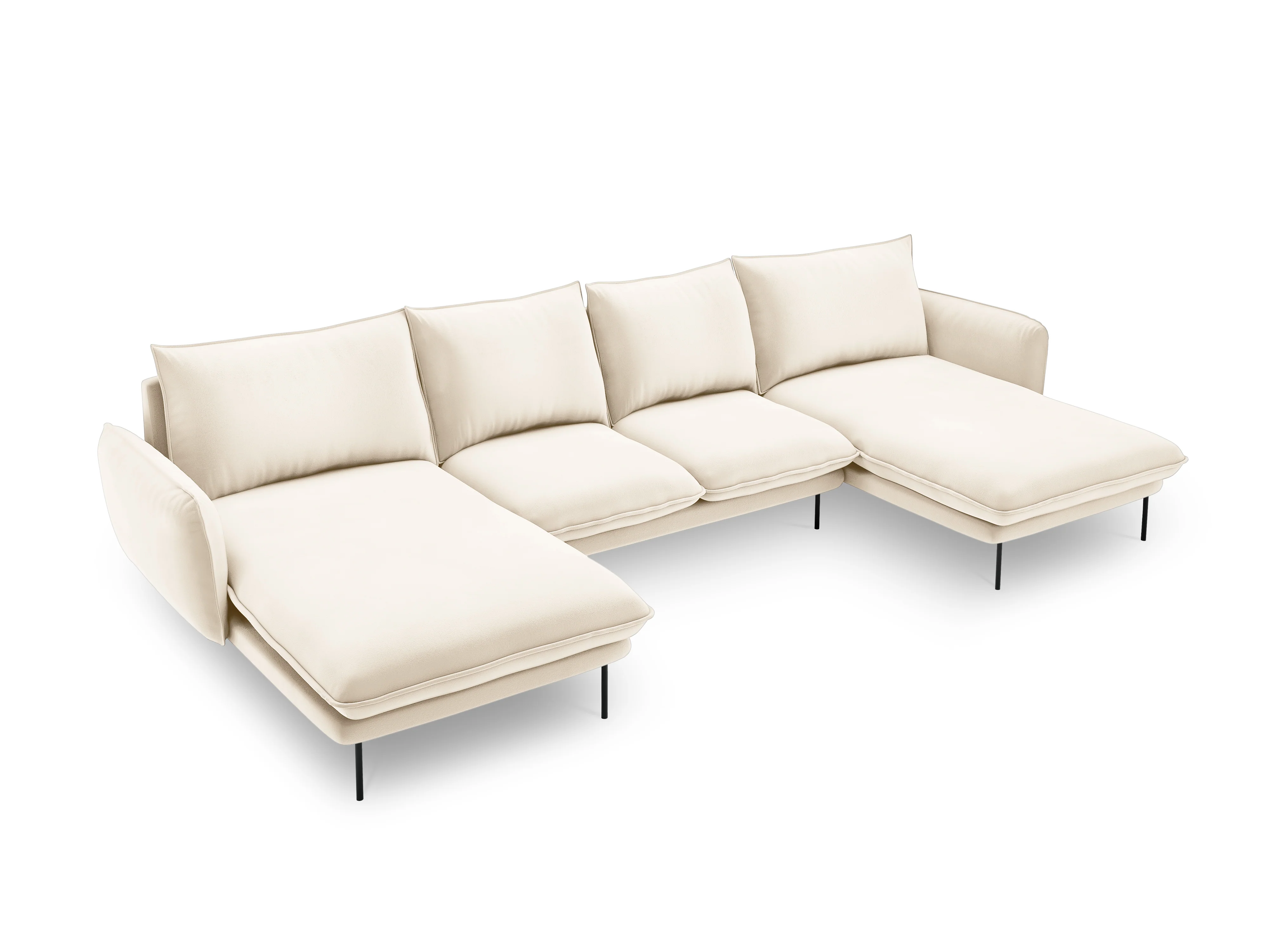 Sofa panoramiczna aksamitna 6-osobowa VIENNA jasnobeżowy z czarną podstawą - Image 3