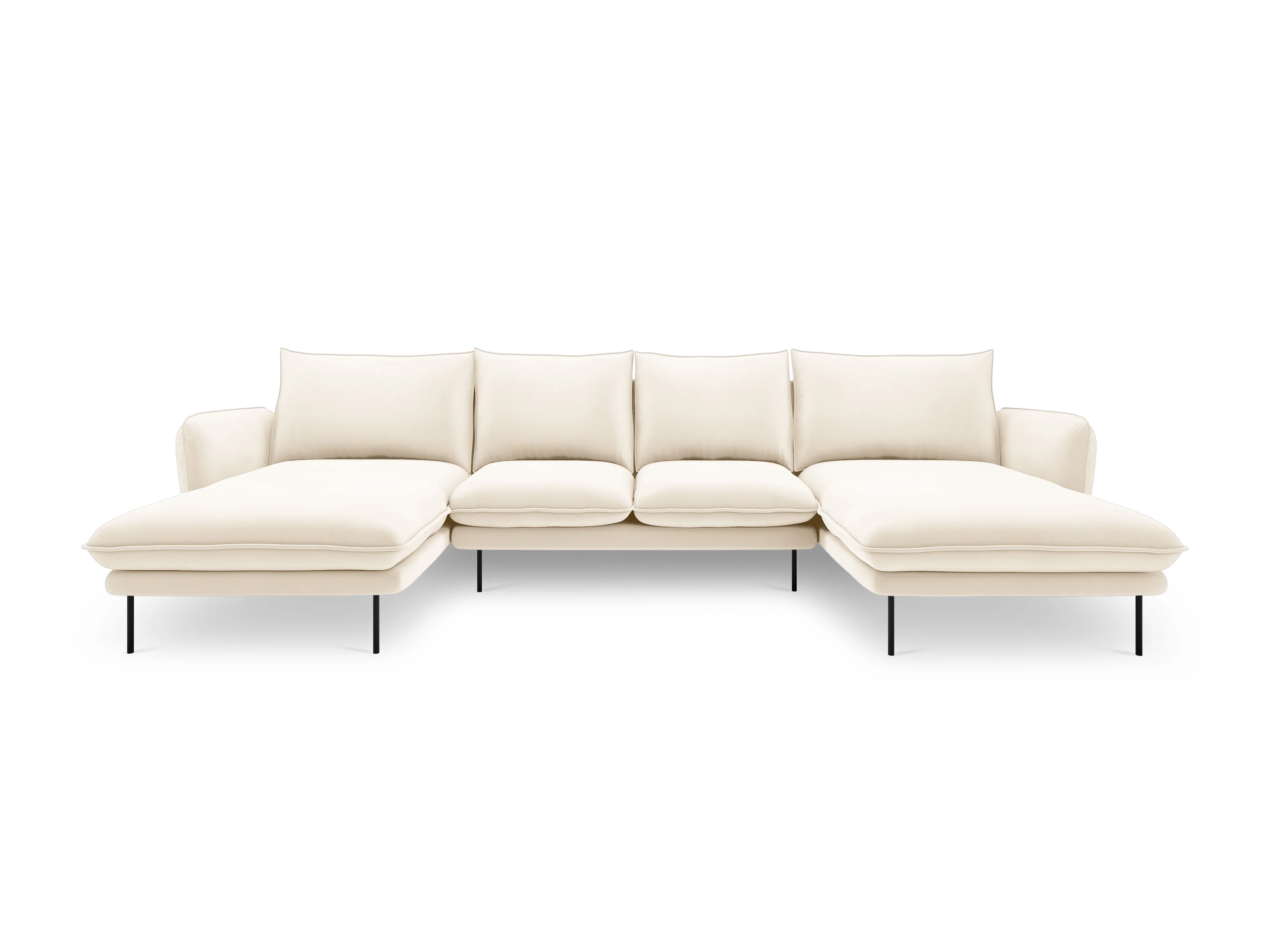Sofa panoramiczna aksamitna 6-osobowa VIENNA jasnobeżowy z czarną podstawą - Image 4