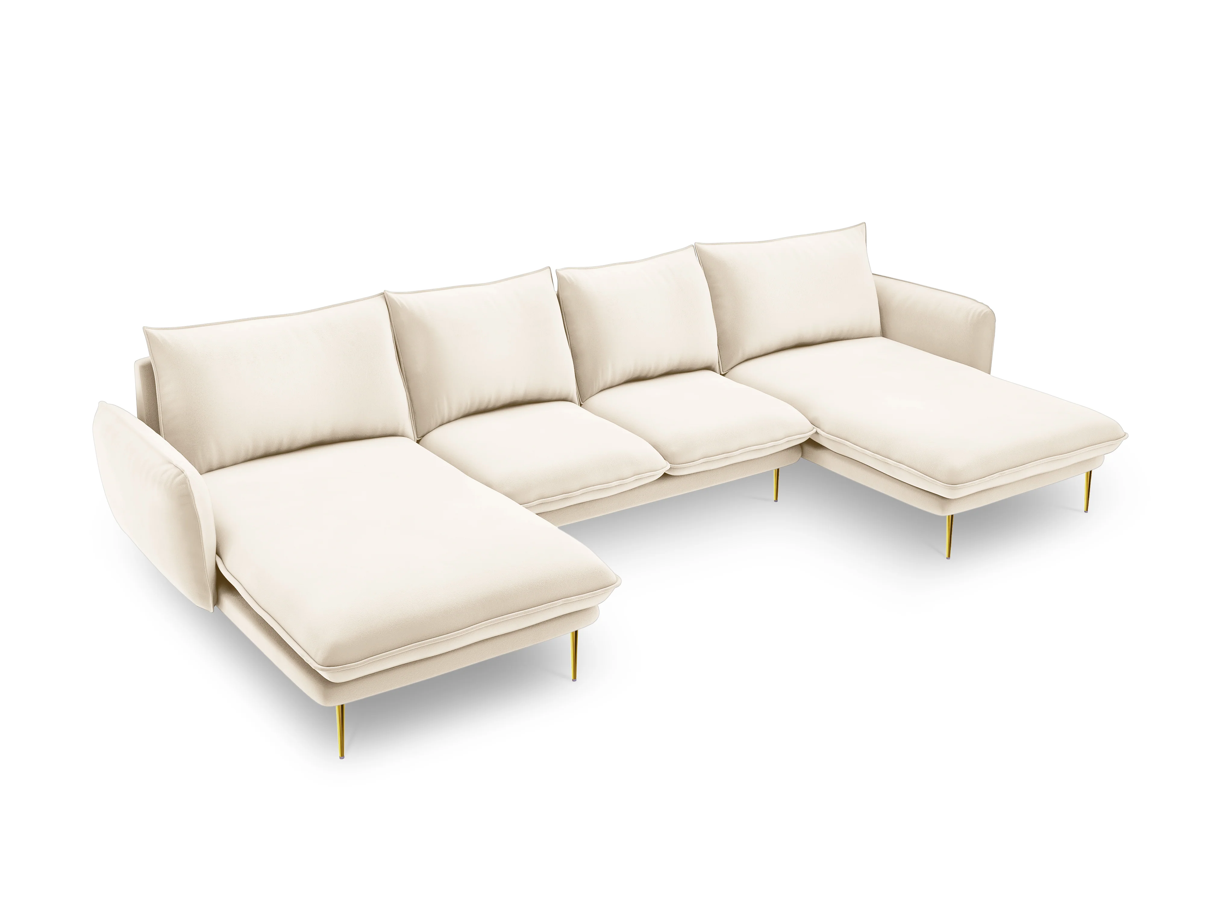 Sofa panoramiczna aksamitna 6-osobowa VIENNA jasnobeżowy ze złotą podstawą - Image 3