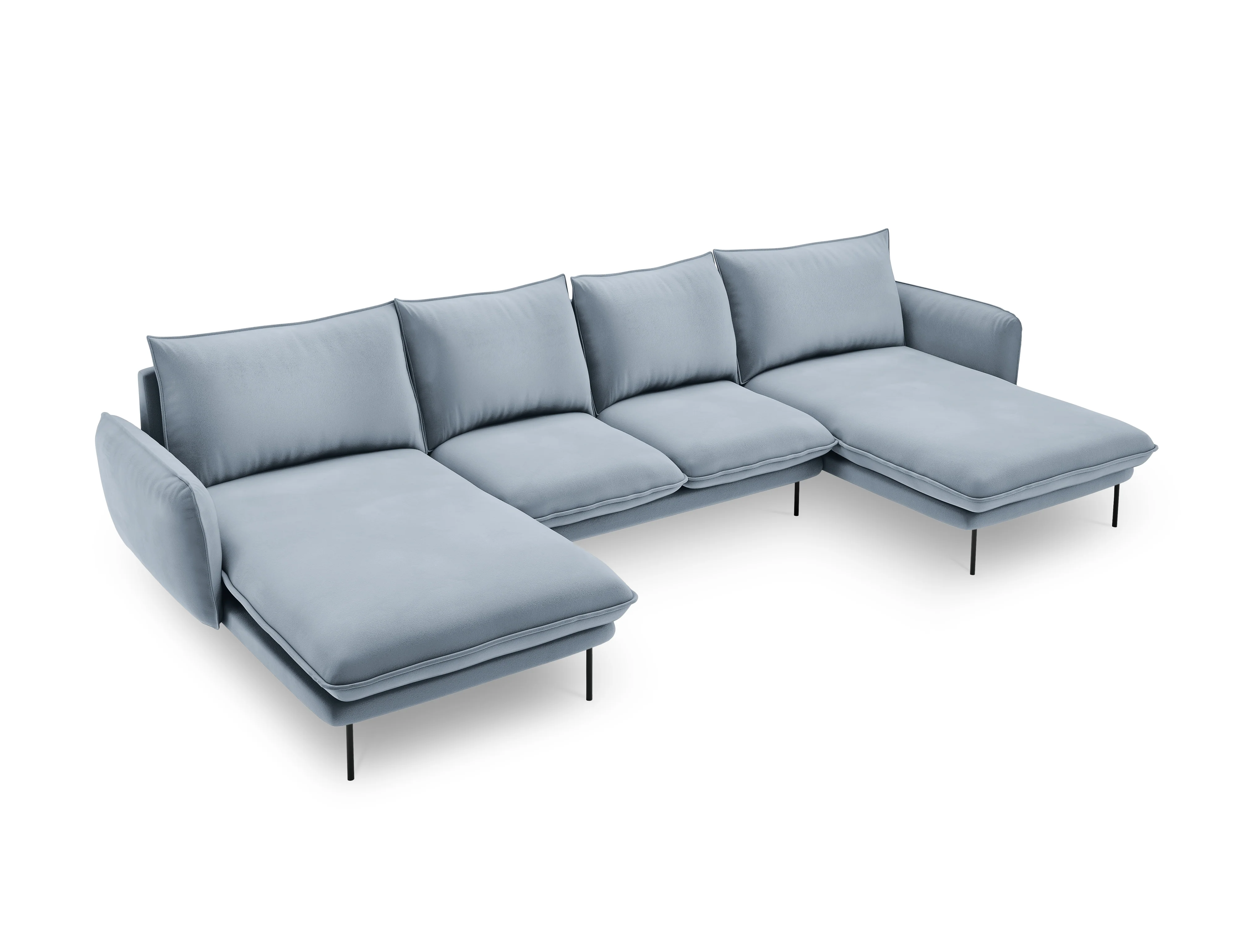 Sofa panoramiczna aksamitna 6-osobowa VIENNA jasnoniebieski z czarną podstawą - Image 3