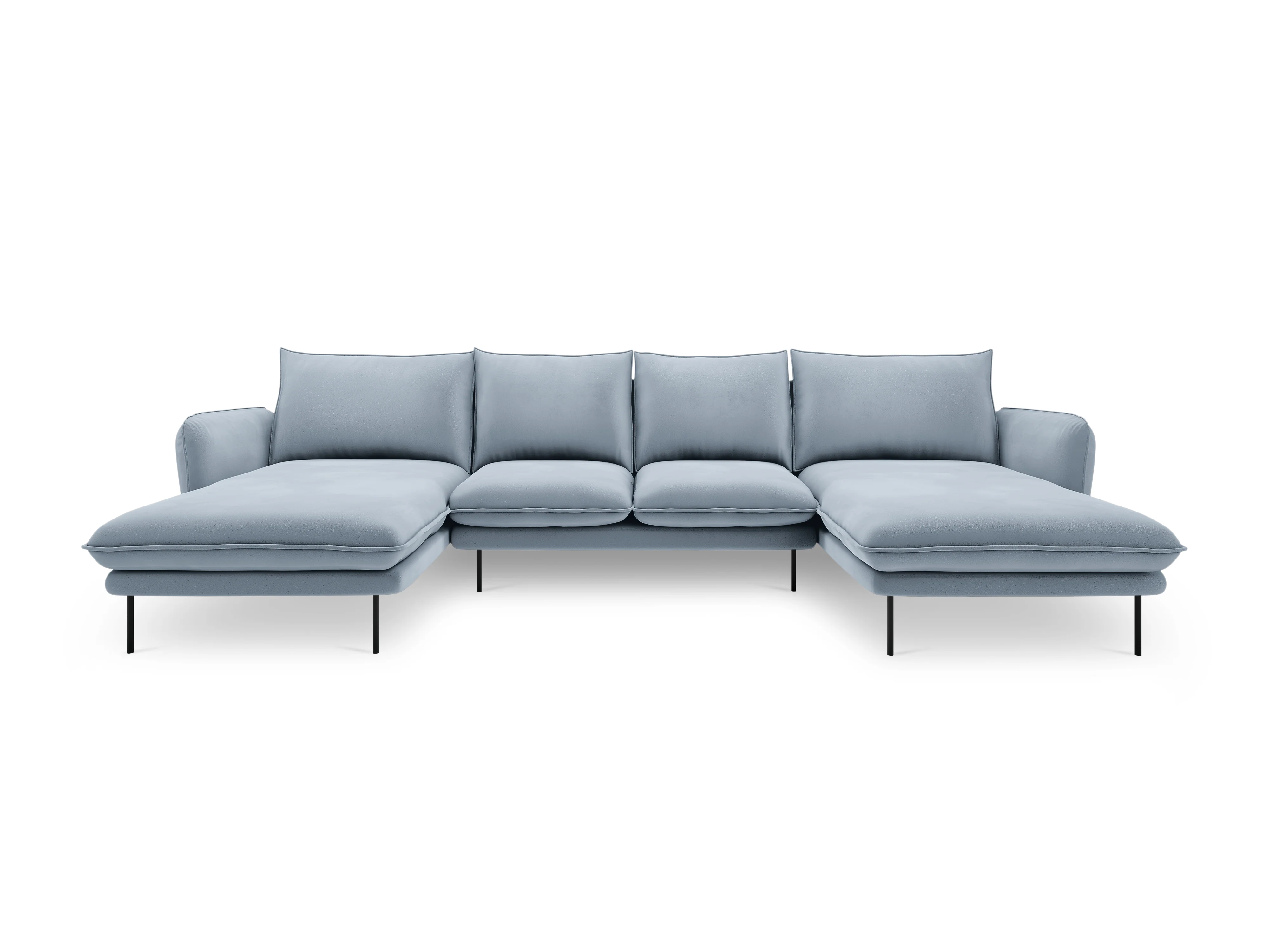 Sofa panoramiczna aksamitna 6-osobowa VIENNA jasnoniebieski z czarną podstawą - Image 4