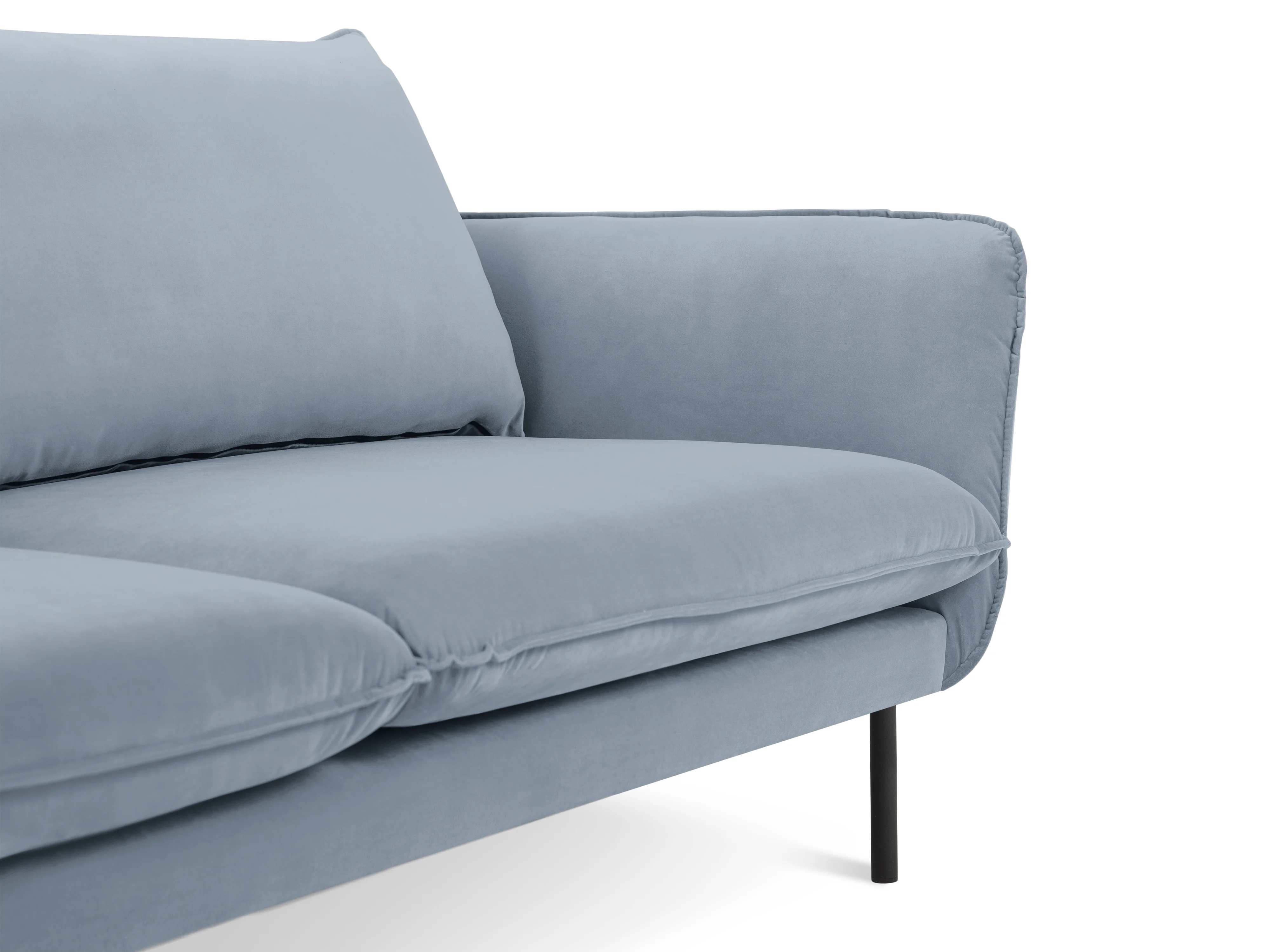 Sofa panoramiczna aksamitna 6-osobowa VIENNA jasnoniebieski z czarną podstawą - Image 7