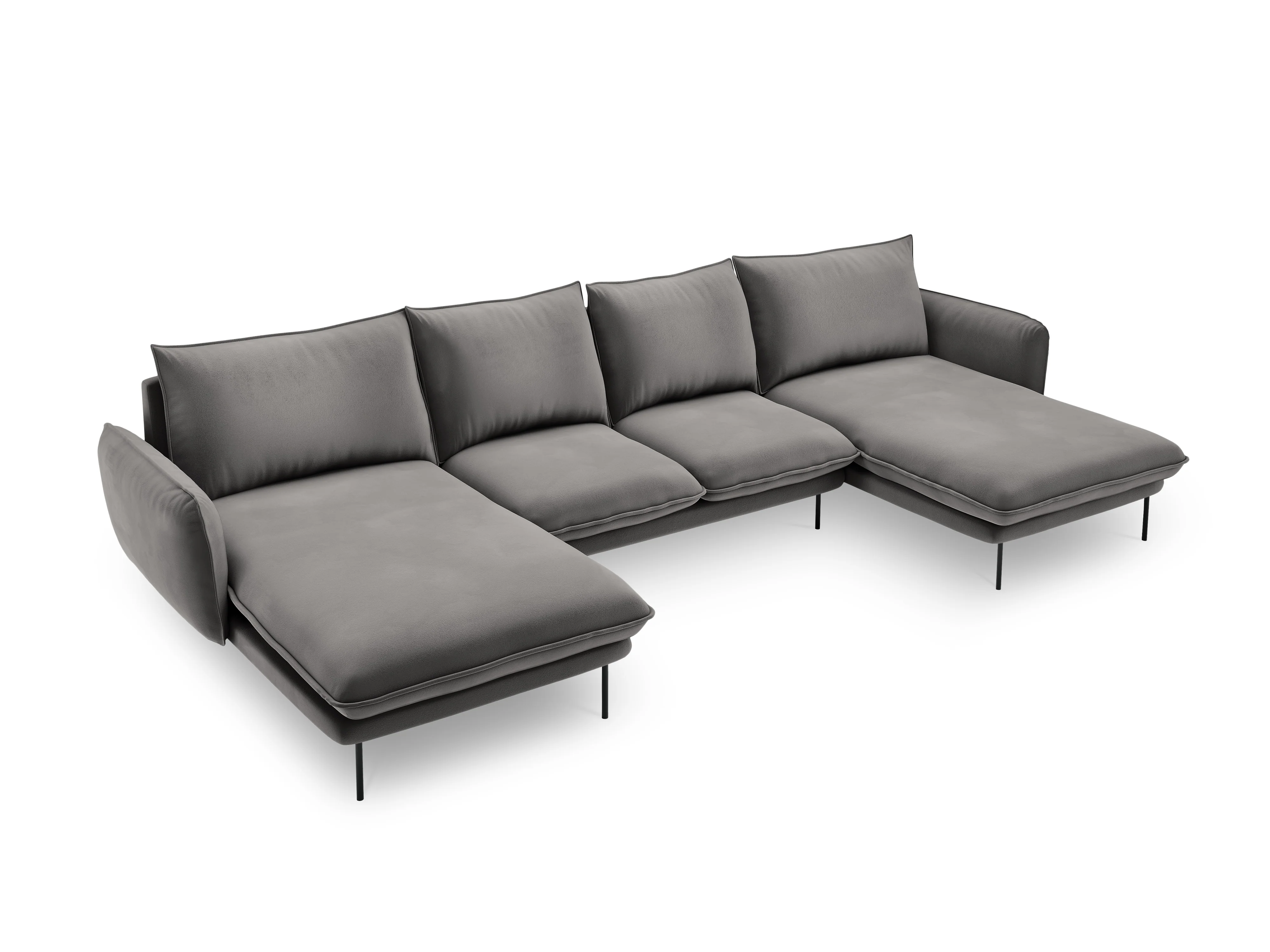 Sofa panoramiczna aksamitna 6-osobowa VIENNA jasnoszary z czarną podstawą - Image 3