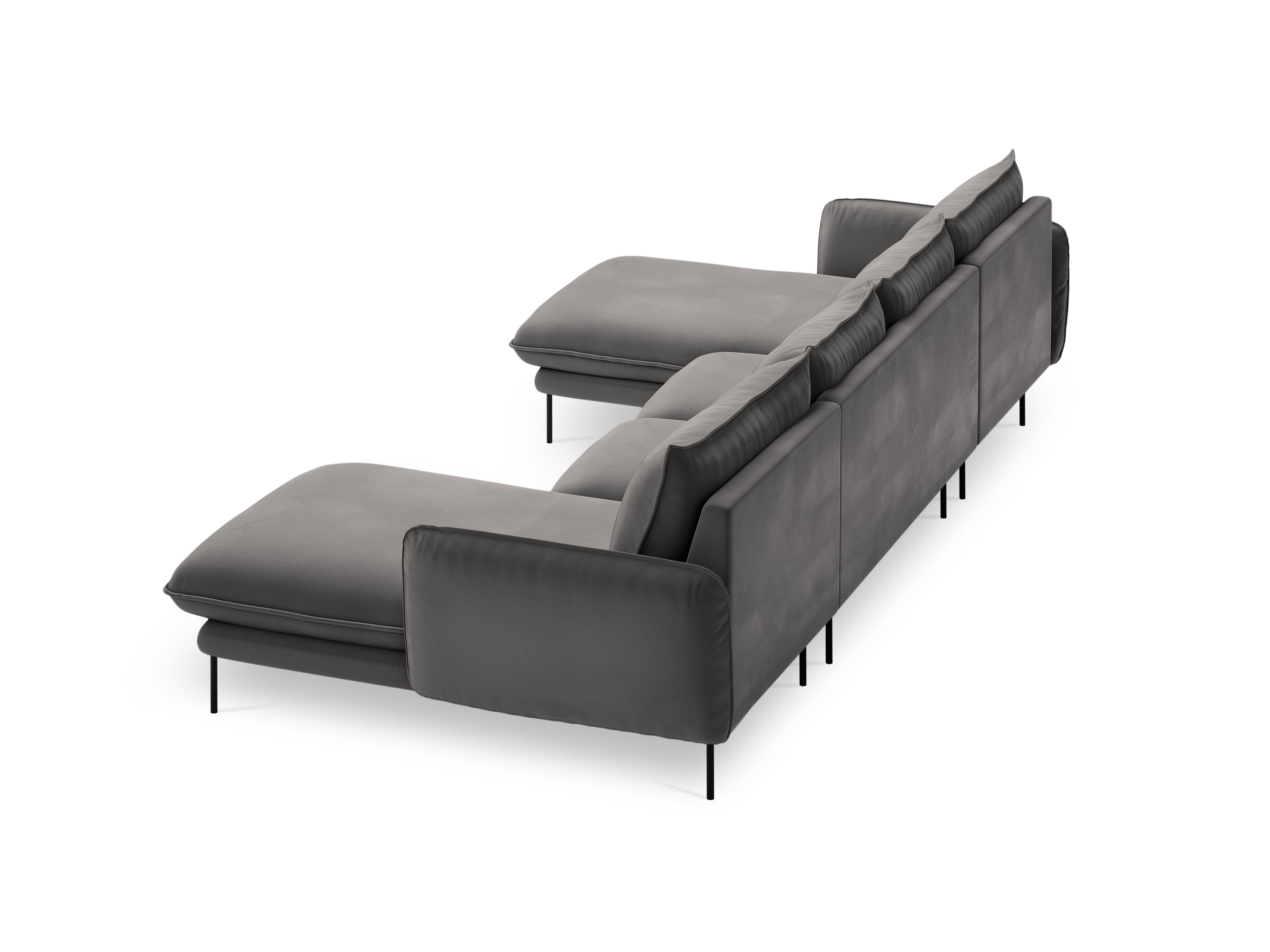 Sofa panoramiczna aksamitna 6-osobowa VIENNA jasnoszary z czarną podstawą - Image 5