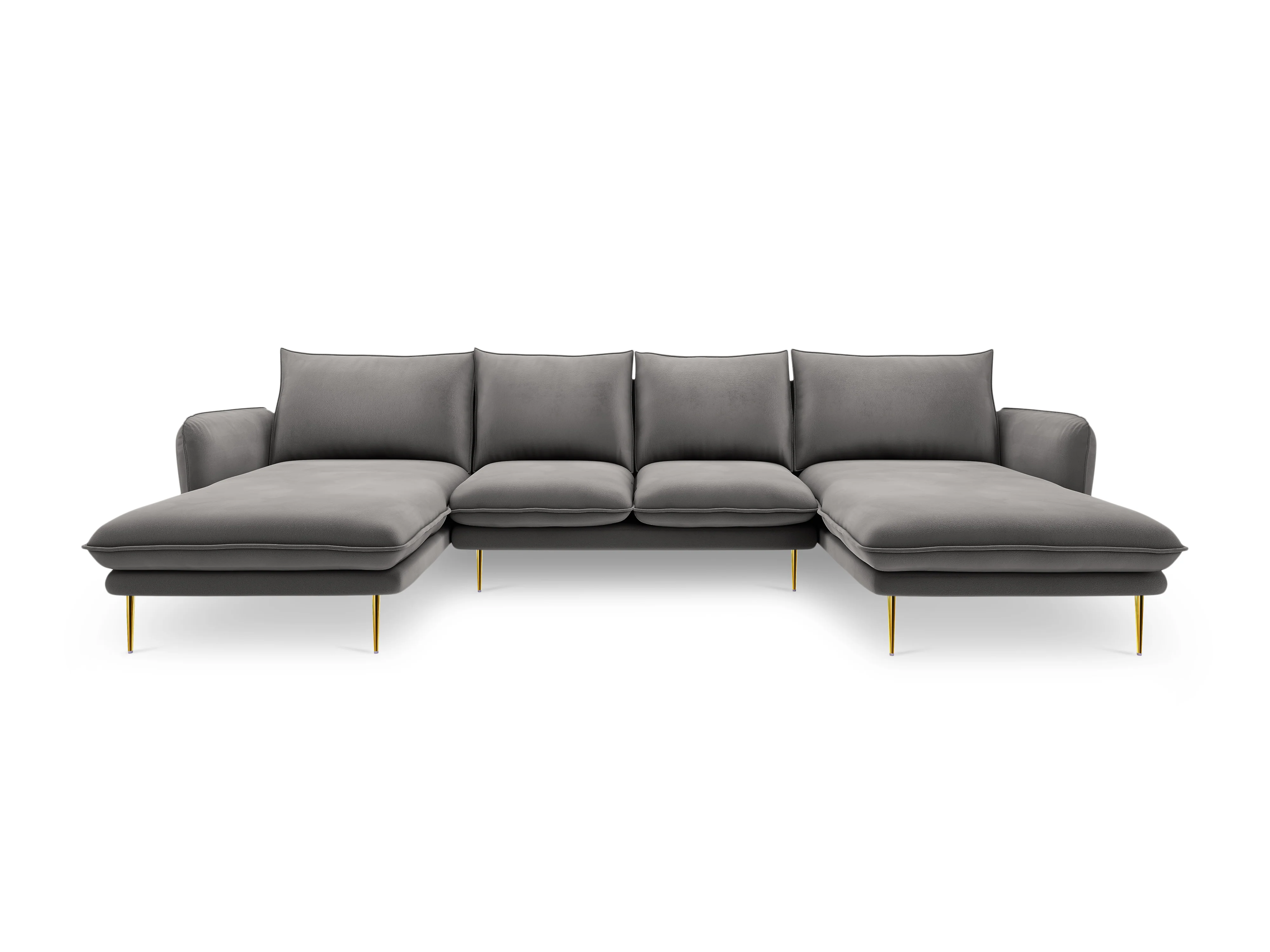 Sofa panoramiczna aksamitna 6-osobowa VIENNA jasnoszary ze złotą podstawą - Image 4