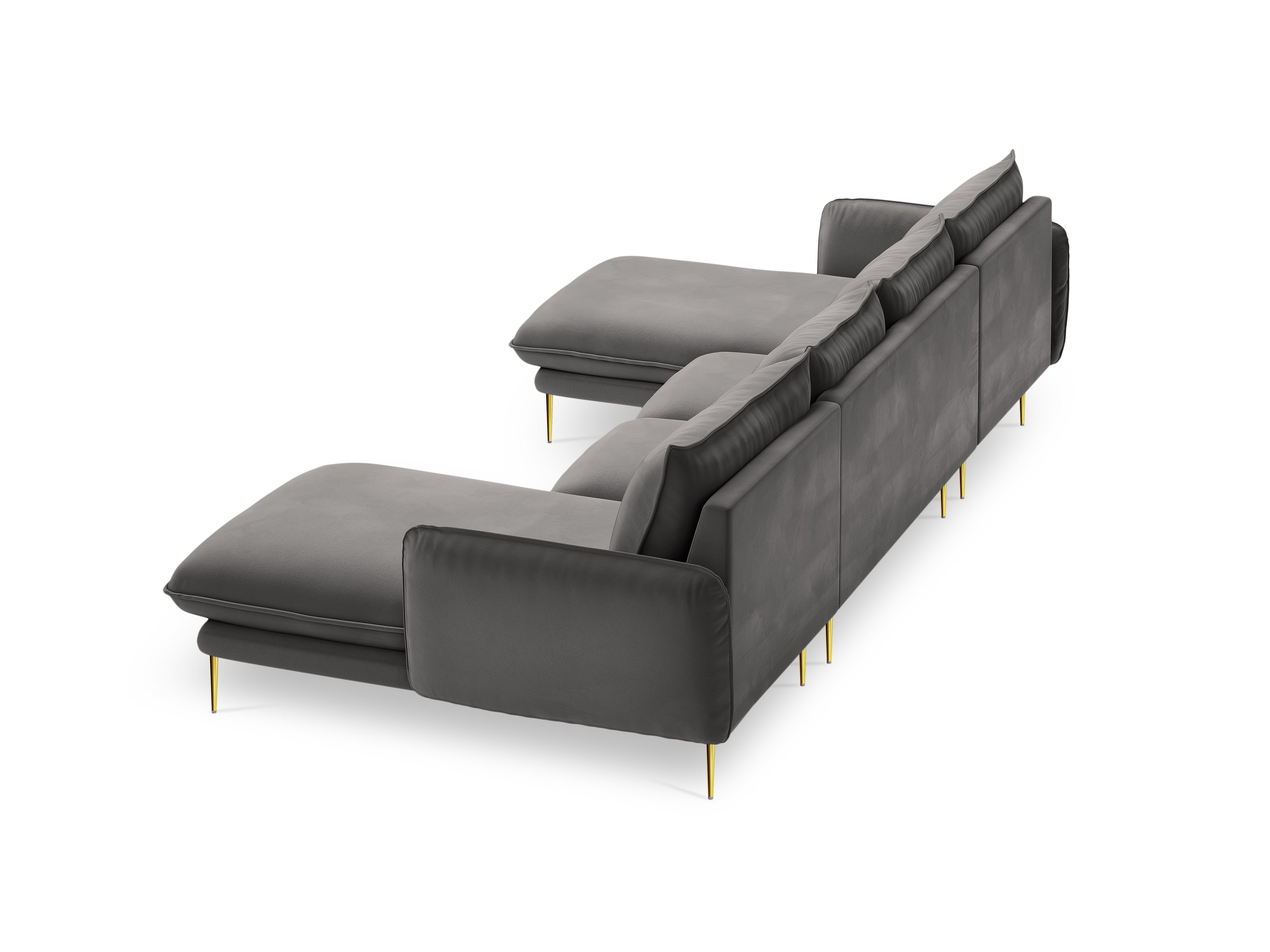 Sofa panoramiczna aksamitna 6-osobowa VIENNA jasnoszary ze złotą podstawą - Image 5
