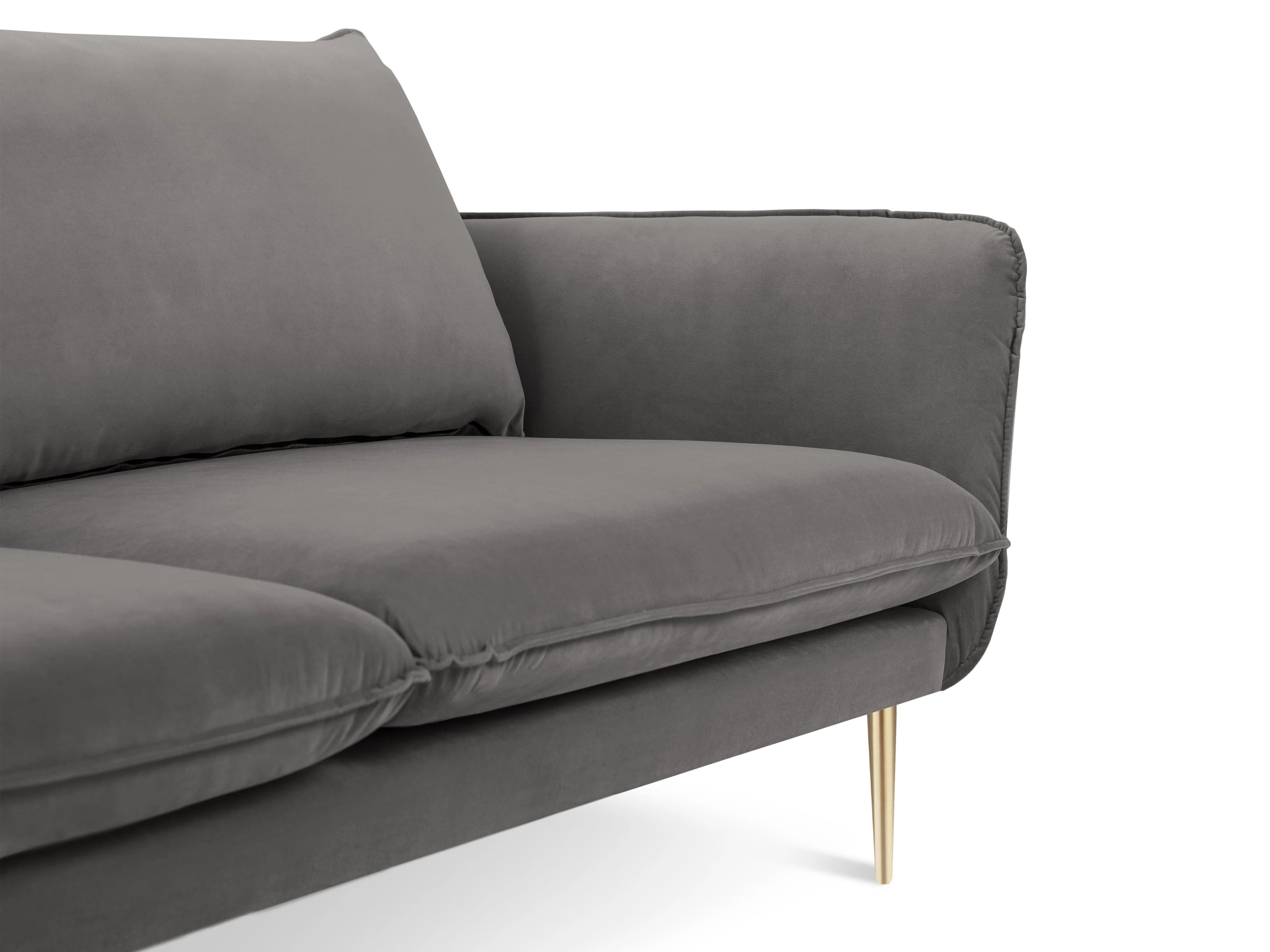 Sofa panoramiczna aksamitna 6-osobowa VIENNA jasnoszary ze złotą podstawą - Image 7