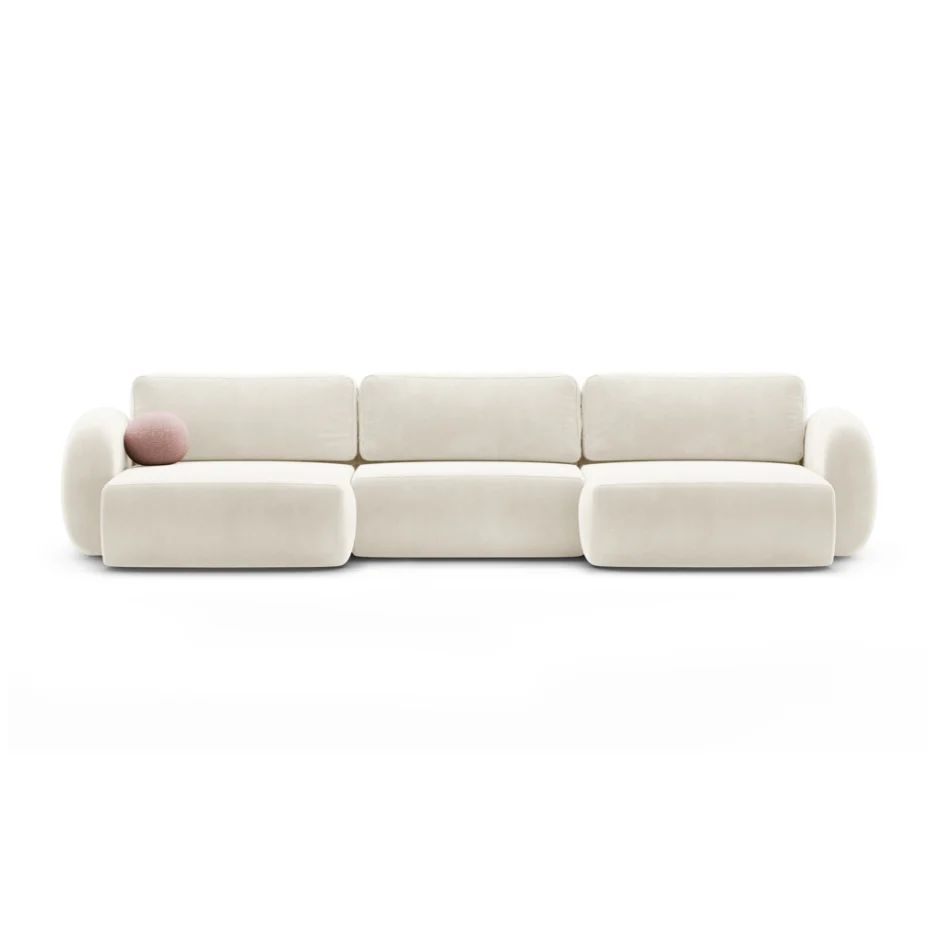 Sofa panoramiczna aksamitna z funkcją spania 5-osobowa TONALE kremowy