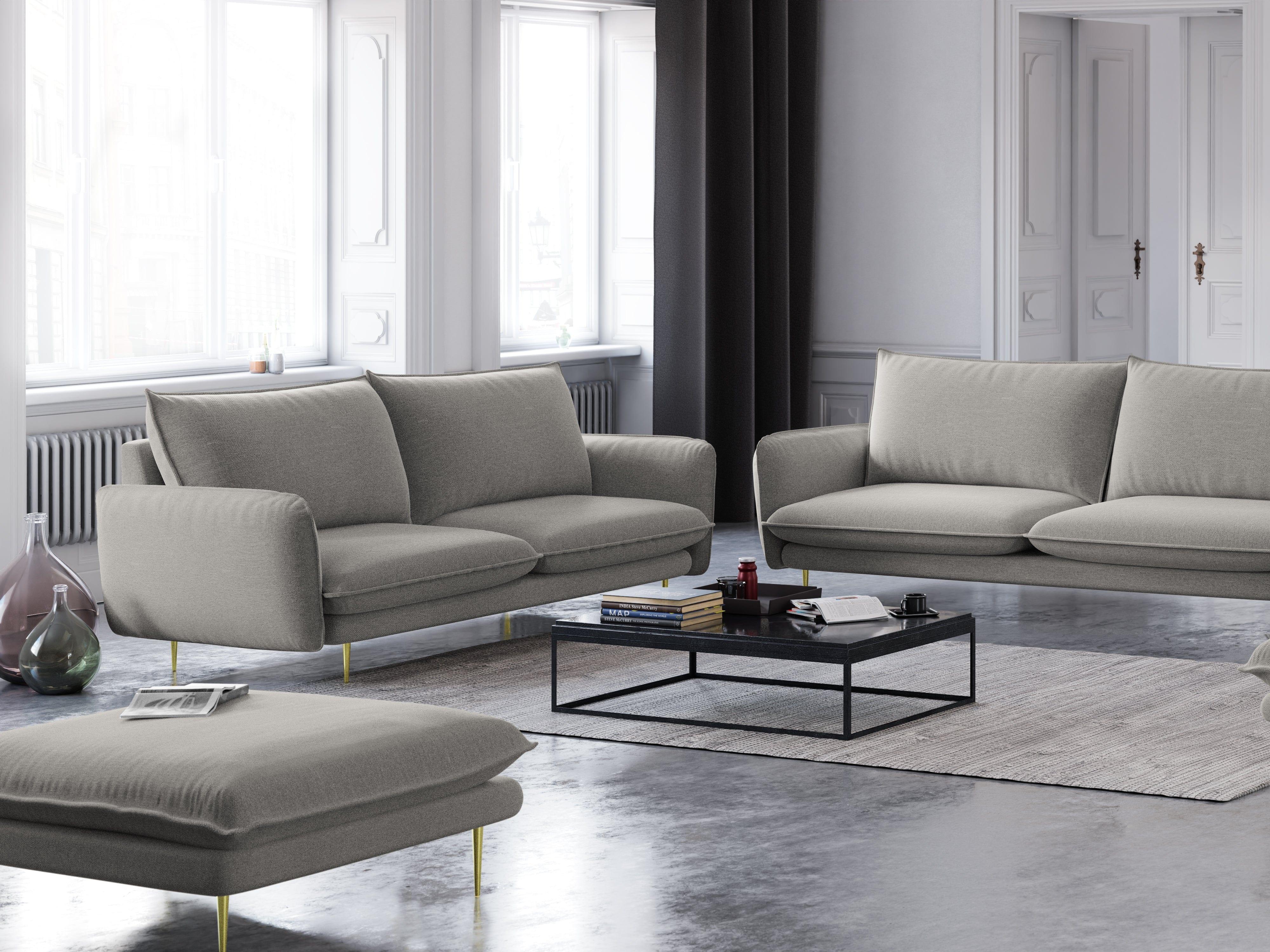 Sofa 2-osobowa VIENNA jasnoszary szenil ze złotą podstawą - Image 6