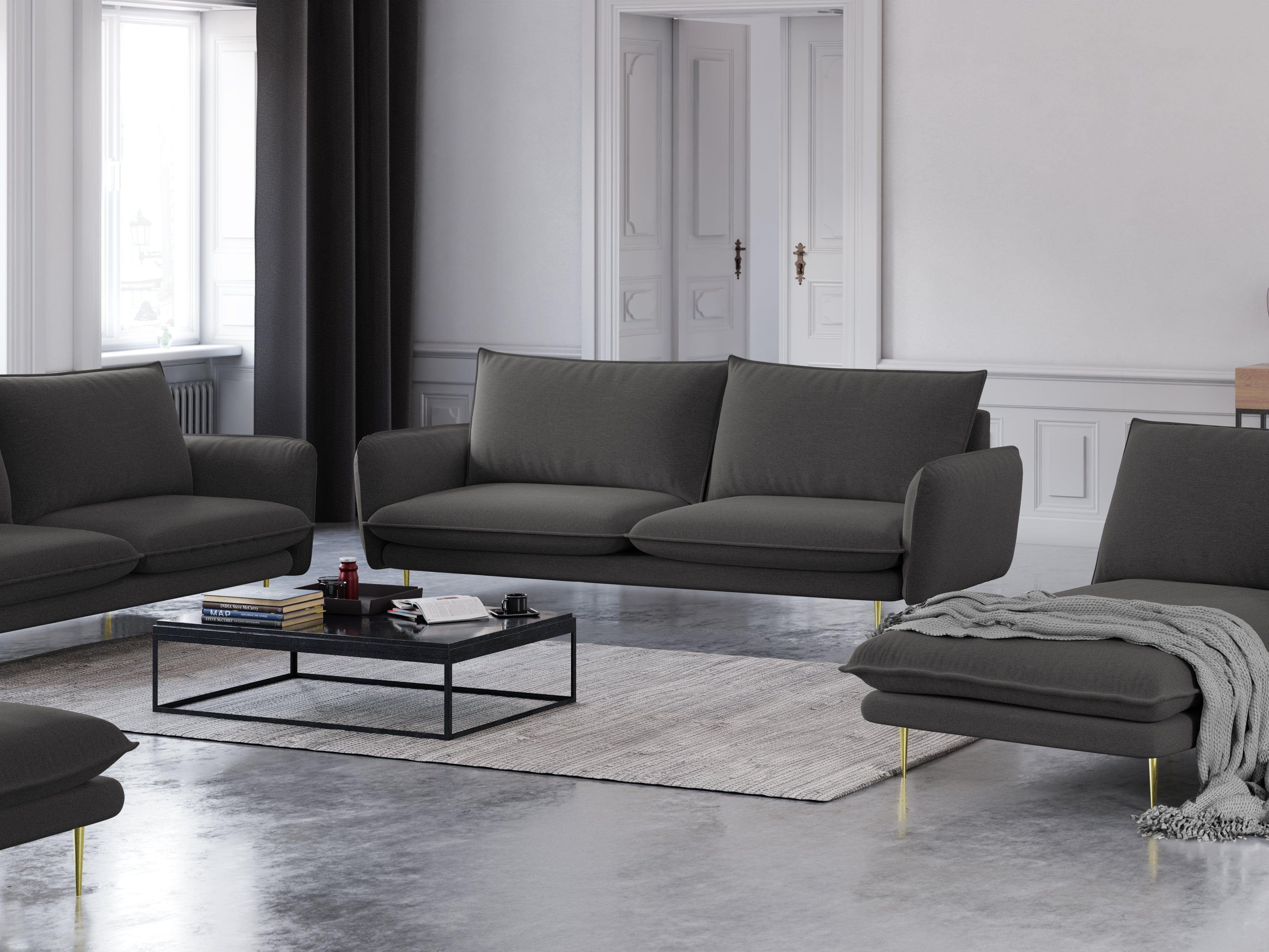 Sofa 3-osobowa VIENNA ciemnoszary szenil ze złotą podstawą - Image 6