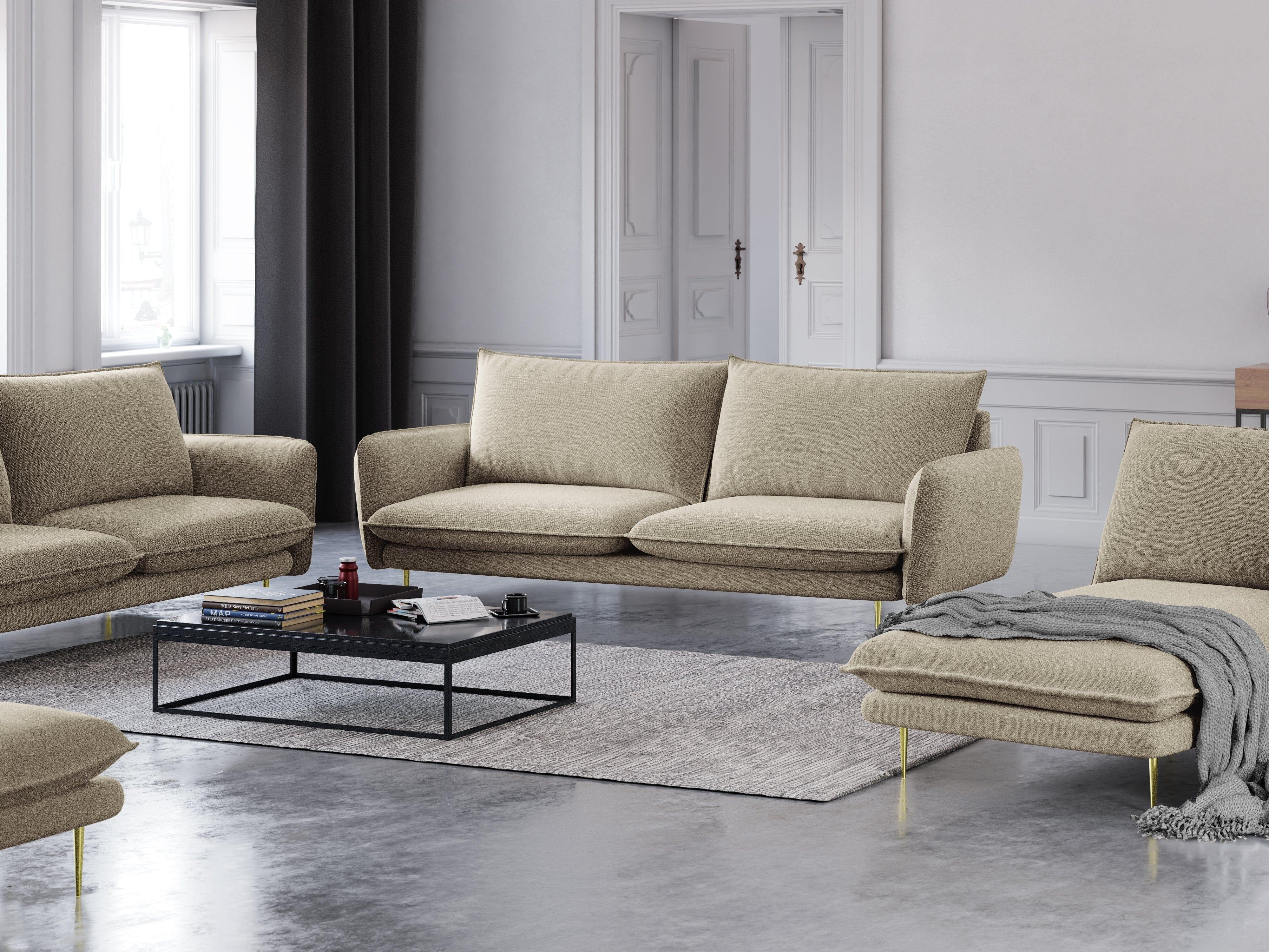 Sofa 3-osobowa VIENNA beżowy szenil ze złotą podstawą - Image 2