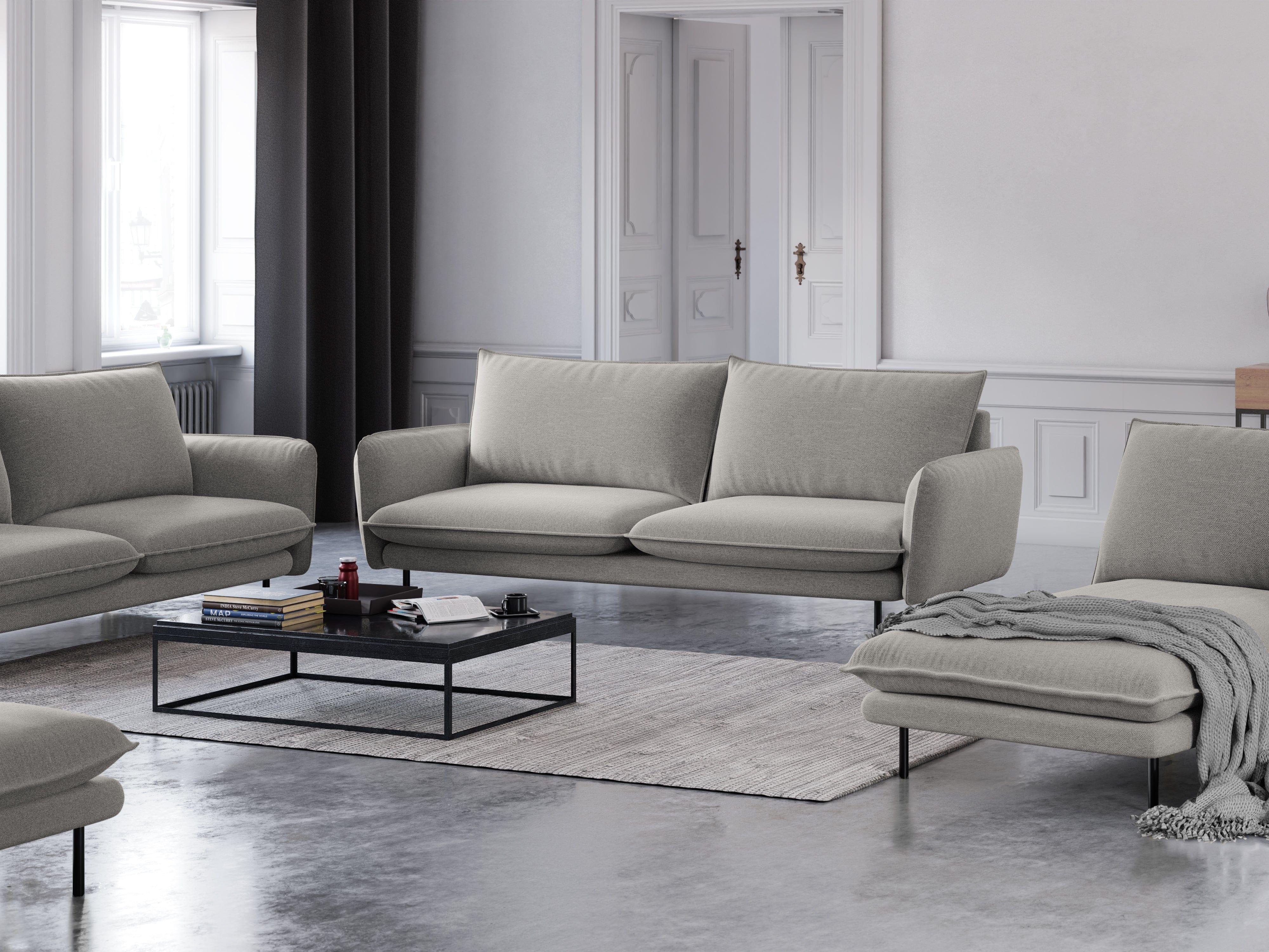 Sofa 3-osobowa VIENNA jasnoszary szenil z czarną podstawą - Image 2