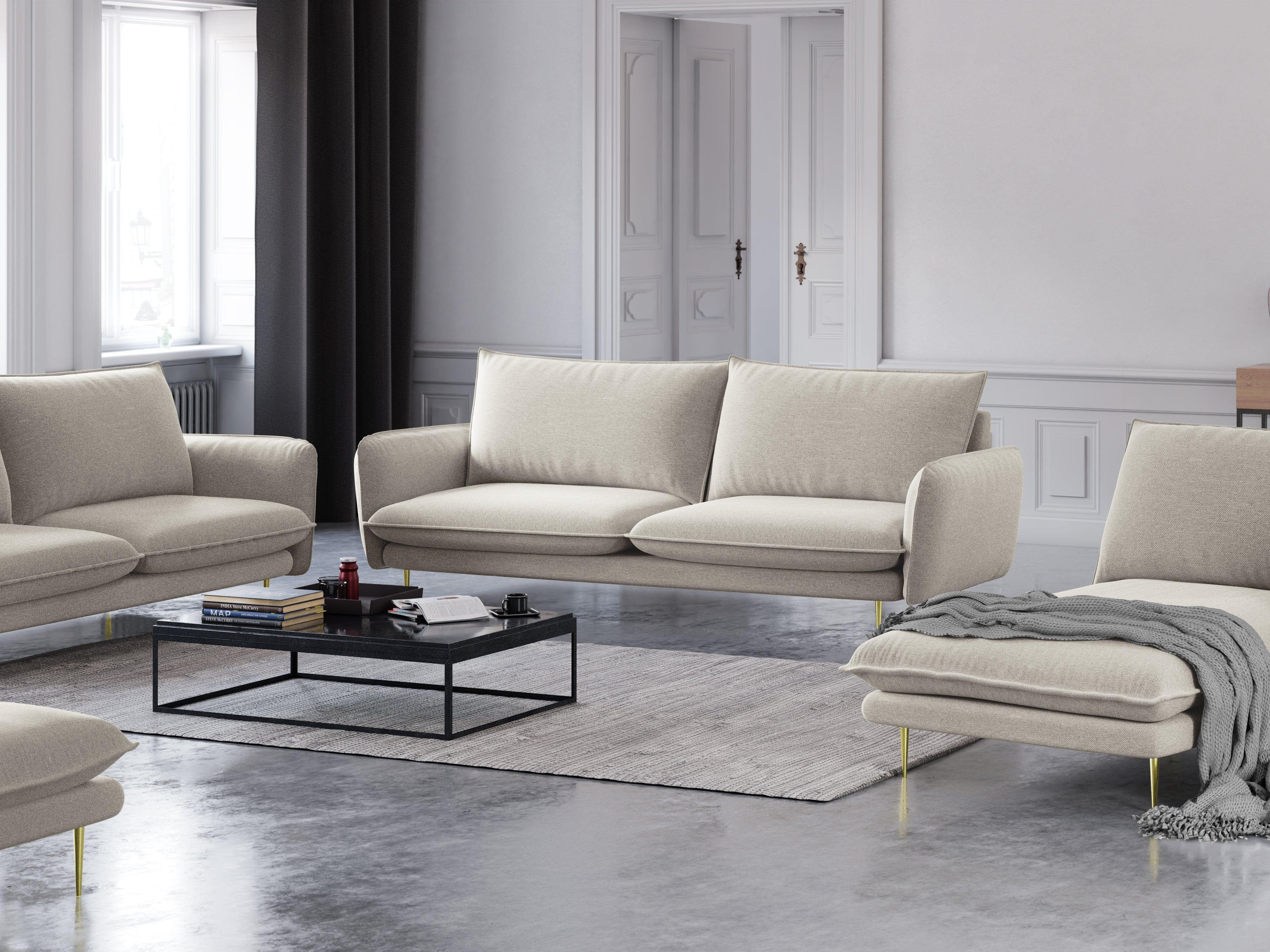 Sofa 3-osobowa VIENNA jasnobeżowy szenil ze złotą podstawą - Image 6