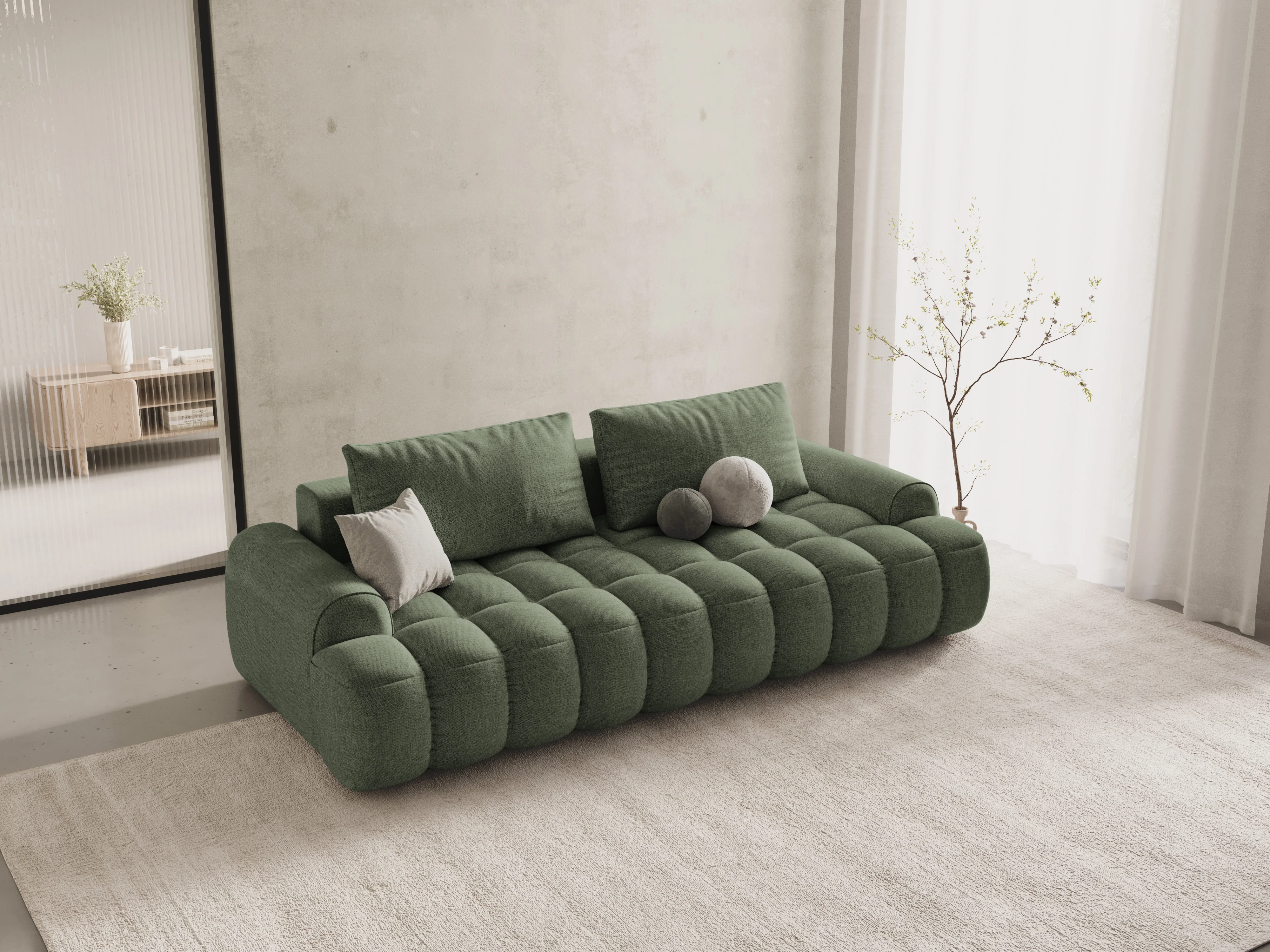 Sofa z funkcją spania 4-osobowa LINZ oliwkowy - Image 2