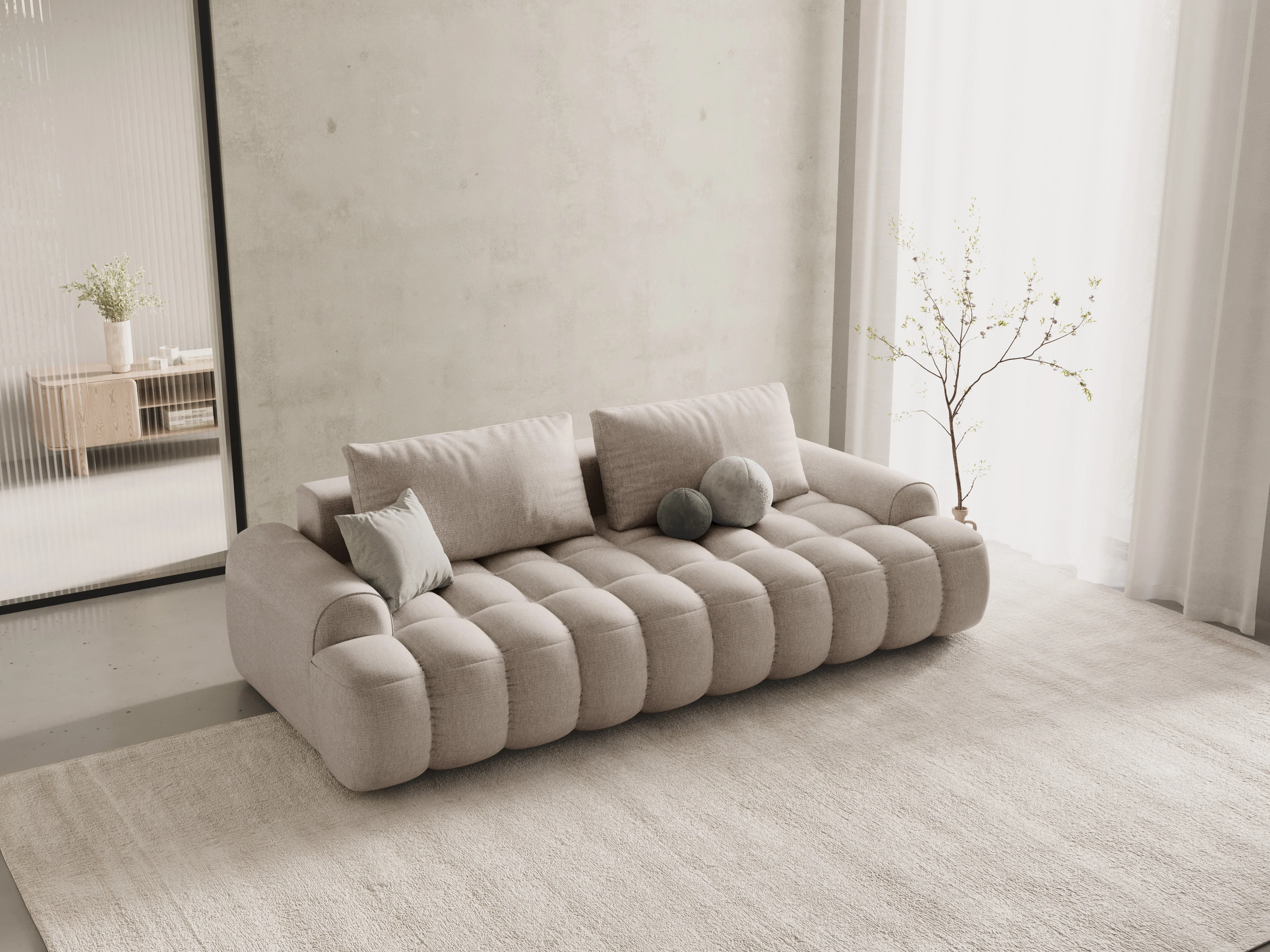 Sofa z funkcją spania 4-osobowa LINZ piaskowy - Image 2