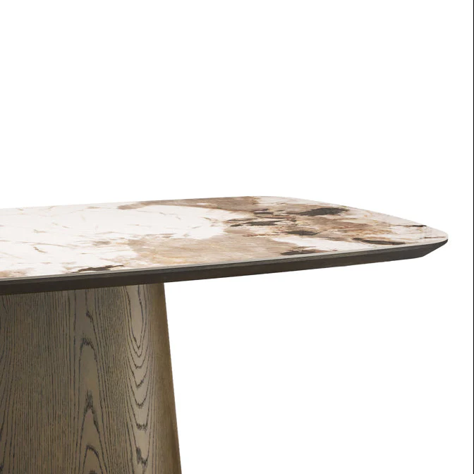 Stół jadalniany LANGFORD brązowy fornir dębowy z beżowym ceramicznym blatem - Image 2