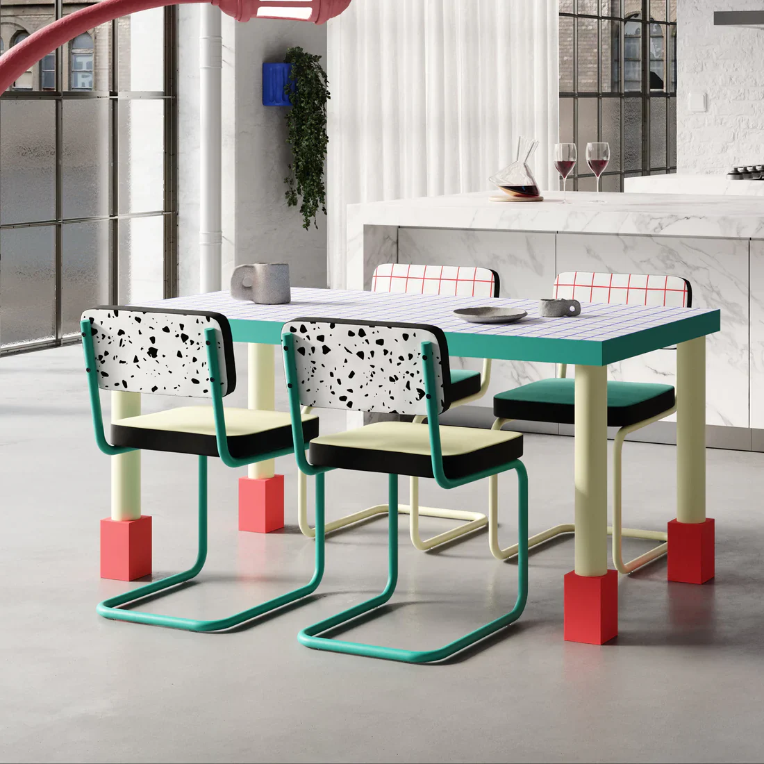 Stół SUPERTABLE TERRAZZO różowy z turkusowym - Image 2